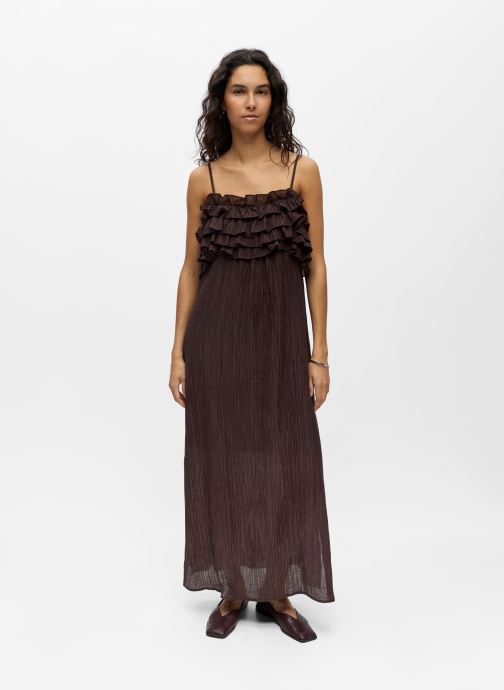 OBJECT Lange jurken Objlyne S/L Re Long Dress 144 dames bruin