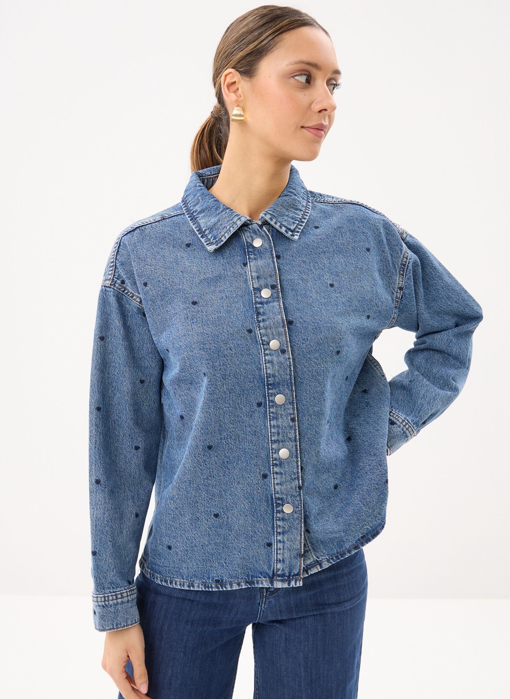 Lange mouw overhemden Vicreek L/S Denim Heart Emb Shirt/R dames blauw Vila Lange mouw overhemden Vicreek L/S Denim Heart Emb Shirt/R dames blauw Medium Blue Denim