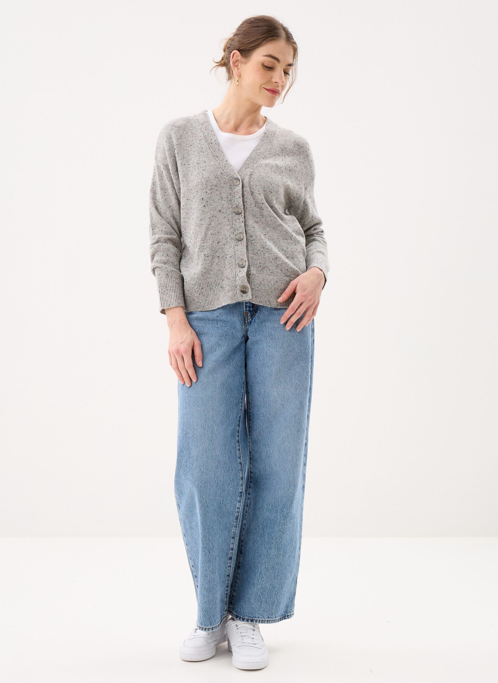 Vesten Vimusva V-Neck L/S Emb Knt Cardigan dames grijs Vila Vesten Vimusva V-Neck L/S Emb Knt Cardigan dames grijs LIGHT GREY MELANGE