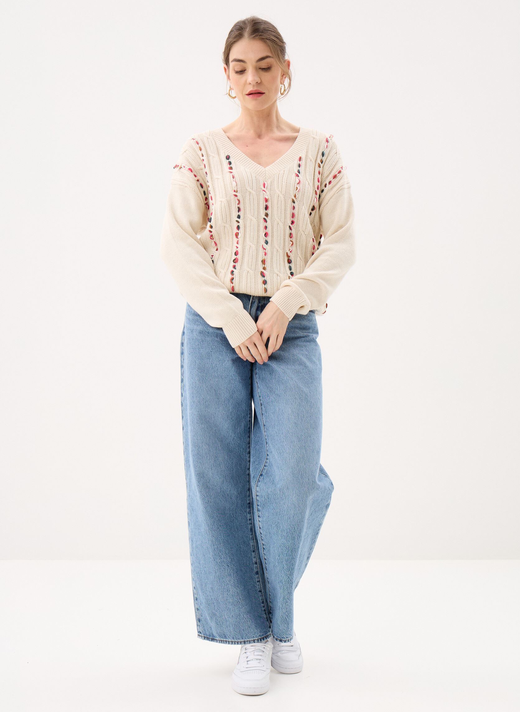 Truien Violiso V-Neck L/S Cable Knit Top dames beige Vila Truien Violiso V-Neck L/S Cable Knit Top dames beige Birch
