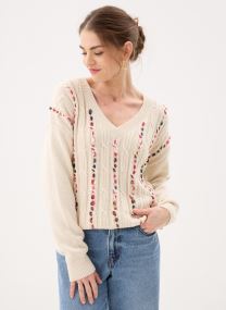 Truien Violiso V-Neck L/S Cable Knit Top dames beige