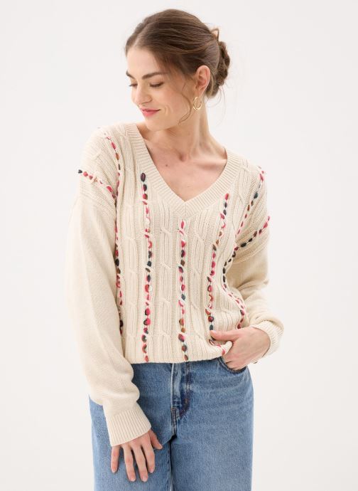Vila Truien Violiso V-Neck L/S Cable Knit Top dames beige