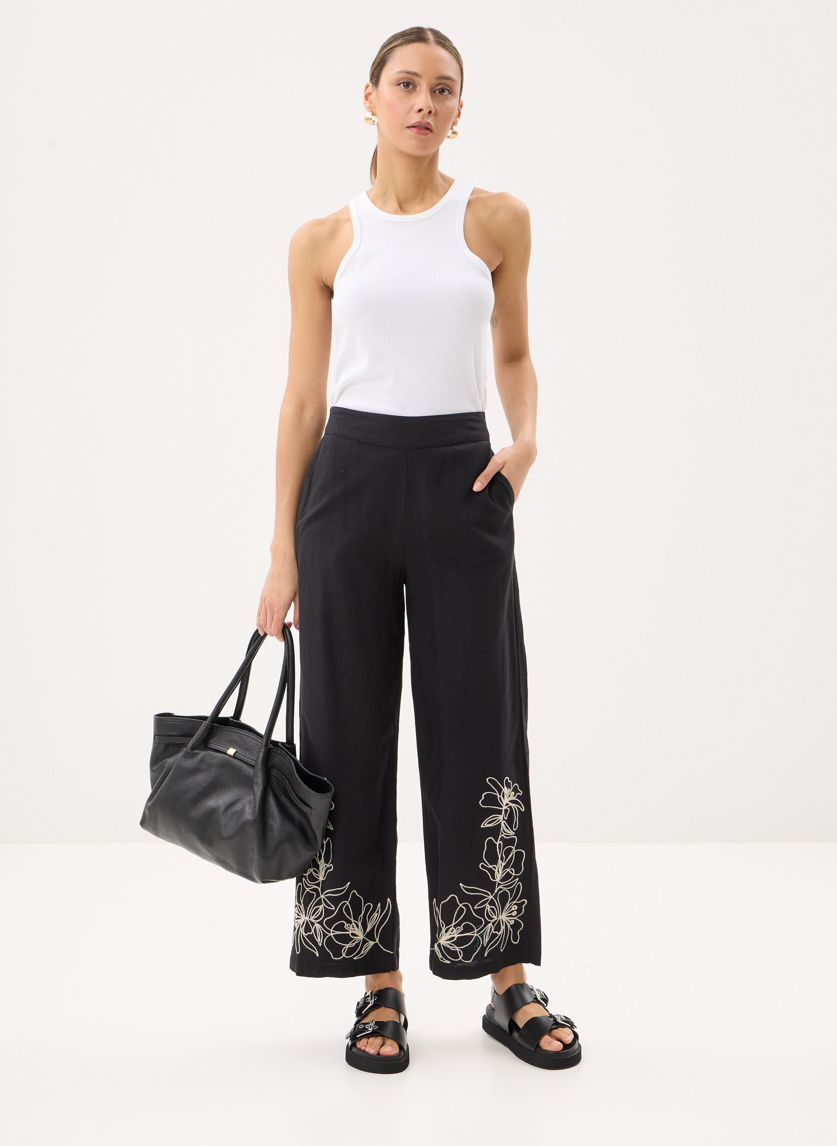 Wijde broeken Vipolli Hw Embroidered 7/8 Pants dames zwart Vila Wijde broeken Vipolli Hw Embroidered 7/8 Pants dames zwart BLACK BEAUTY