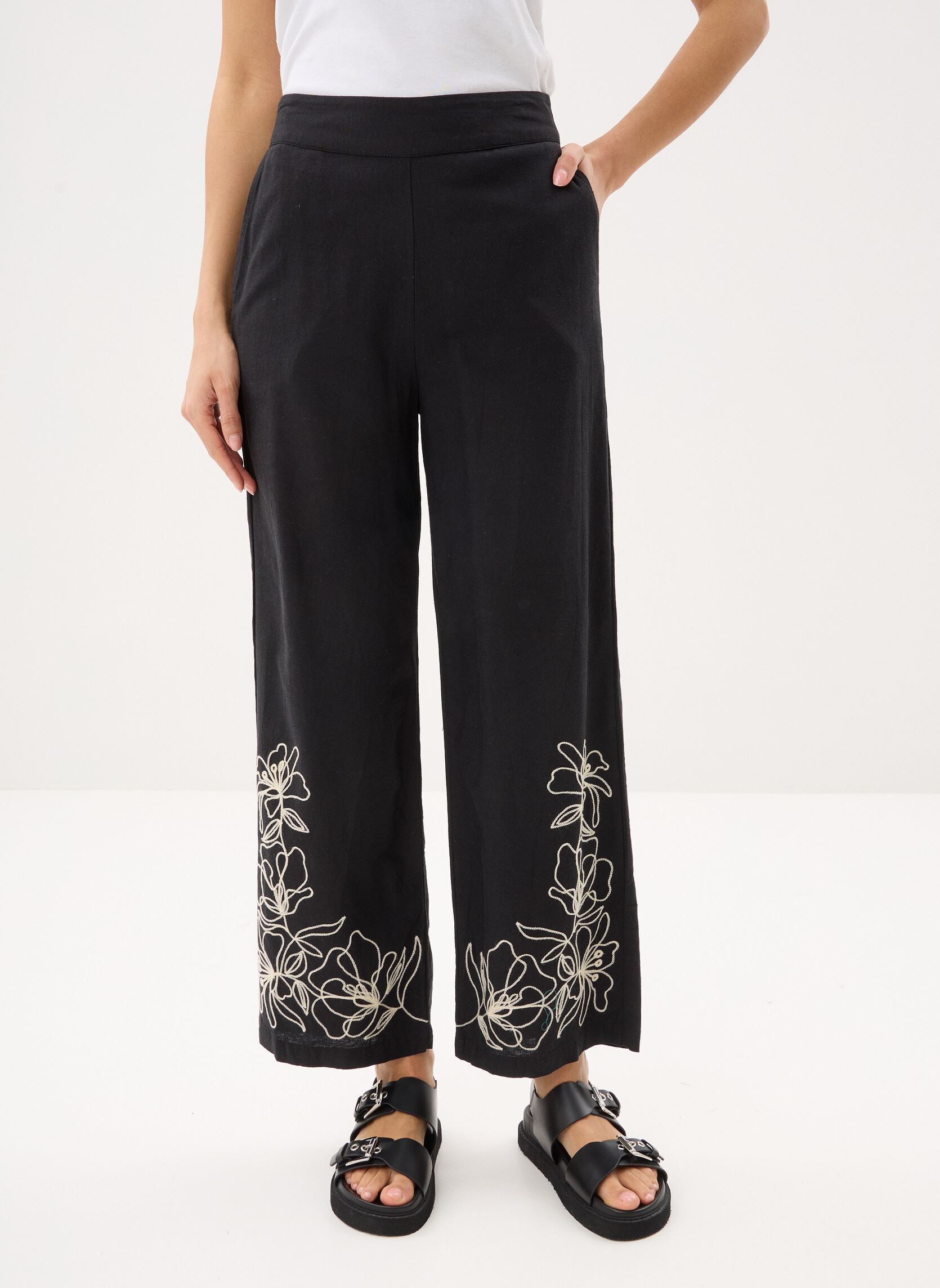 Wijde broeken Vipolli Hw Embroidered 7/8 Pants dames zwart Vila Wijde broeken Vipolli Hw Embroidered 7/8 Pants dames zwart BLACK BEAUTY