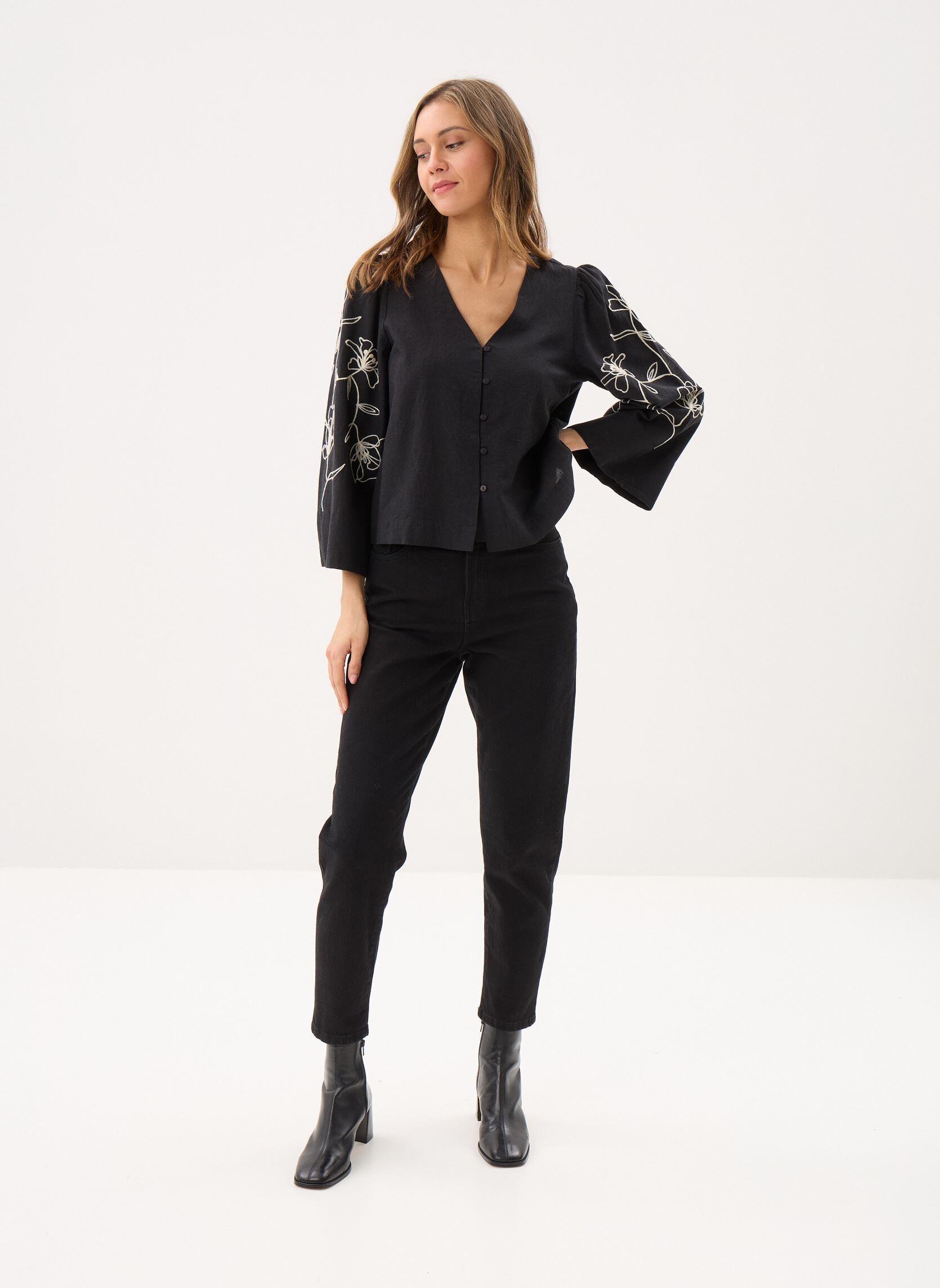 Langarm-Blusen Vipolli V-Neck 7/8 Embroidered Shirt damen schwarz Vila Langarm-Blusen Vipolli V-Neck 7/8 Embroidered Shirt damen schwarz BLACK BEAUTY