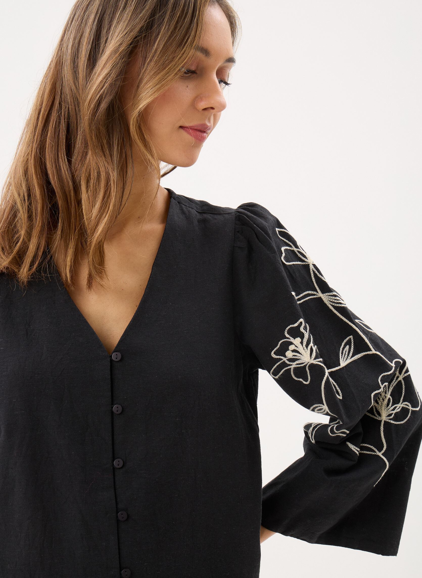 Langarm-Blusen Vipolli V-Neck 7/8 Embroidered Shirt damen schwarz Vila Langarm-Blusen Vipolli V-Neck 7/8 Embroidered Shirt damen schwarz BLACK BEAUTY