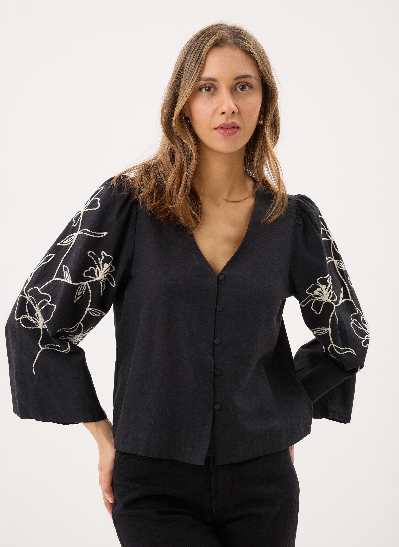 Langarm-Blusen Vipolli V-Neck 7/8 Embroidered Shirt damen schwarz Vila Langarm-Blusen Vipolli V-Neck 7/8 Embroidered Shirt damen schwarz BLACK BEAUTY