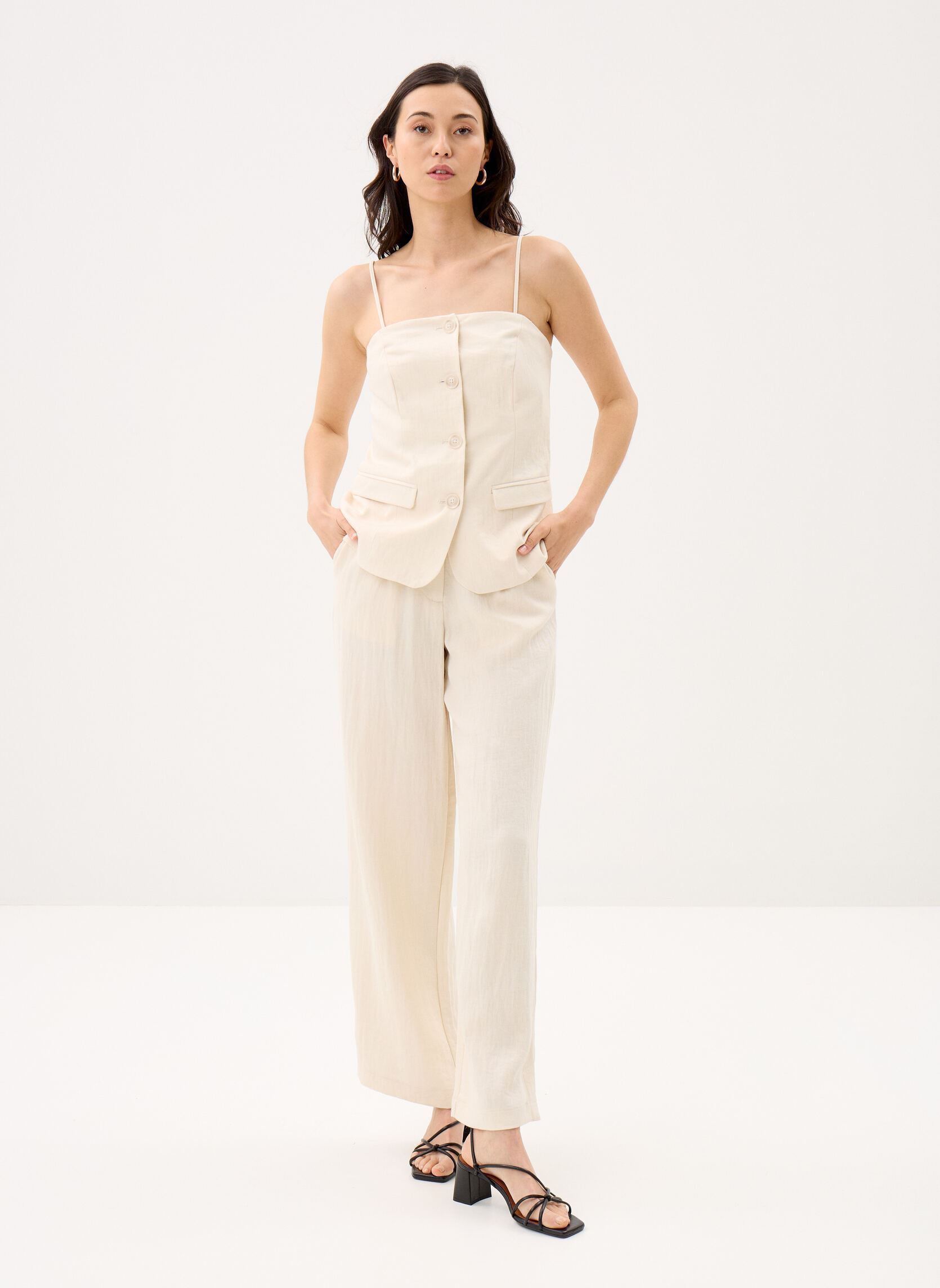 Pantalons larges Viflea Hw Tailored Pants femme beige Vila Pantalons larges Viflea Hw Tailored Pants femme beige Birch