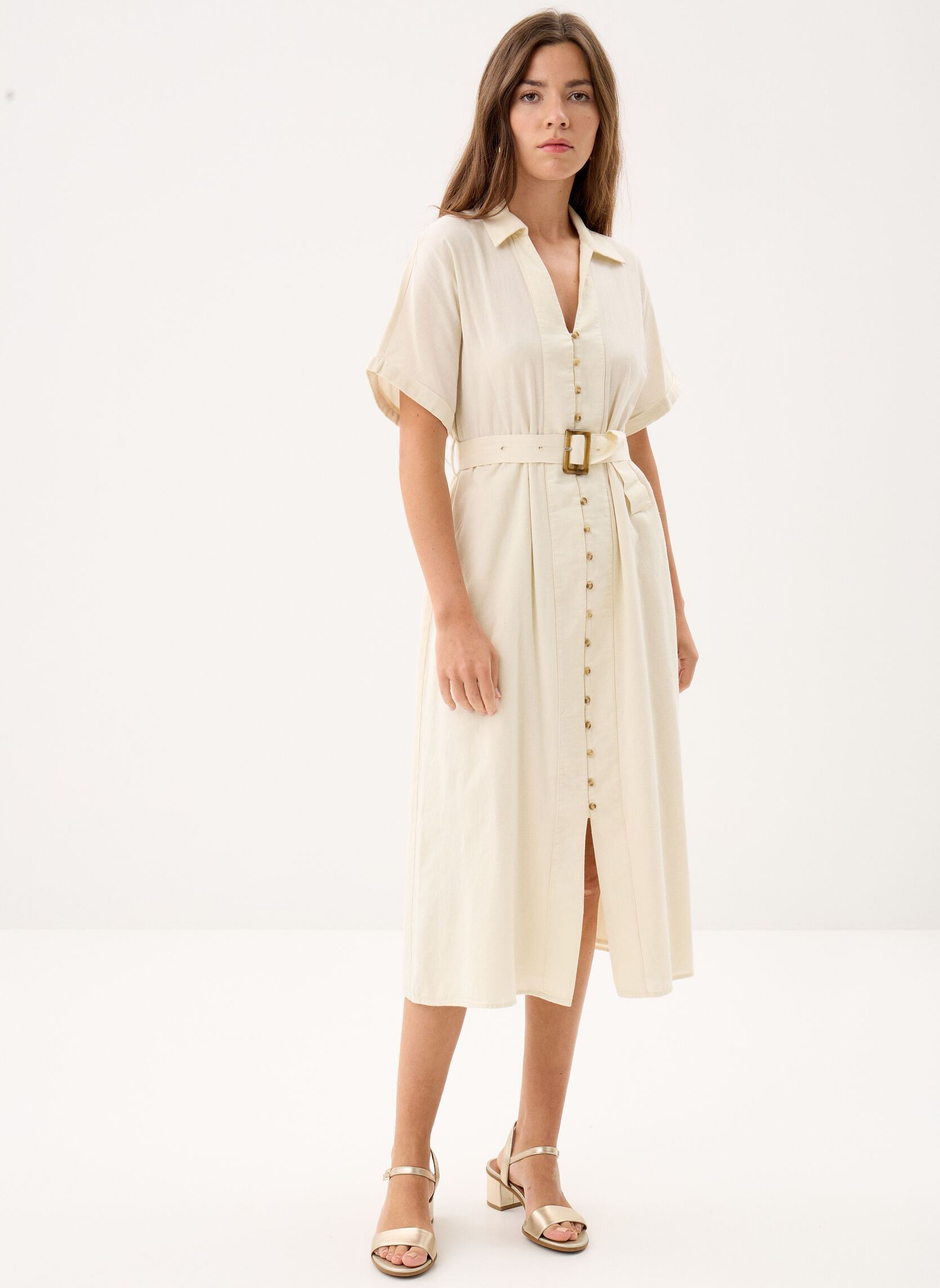 Jurken Vilinnen Ss Midi Shirt Dress/Rs dames beige Vila Jurken Vilinnen Ss Midi Shirt Dress/Rs dames beige Birch