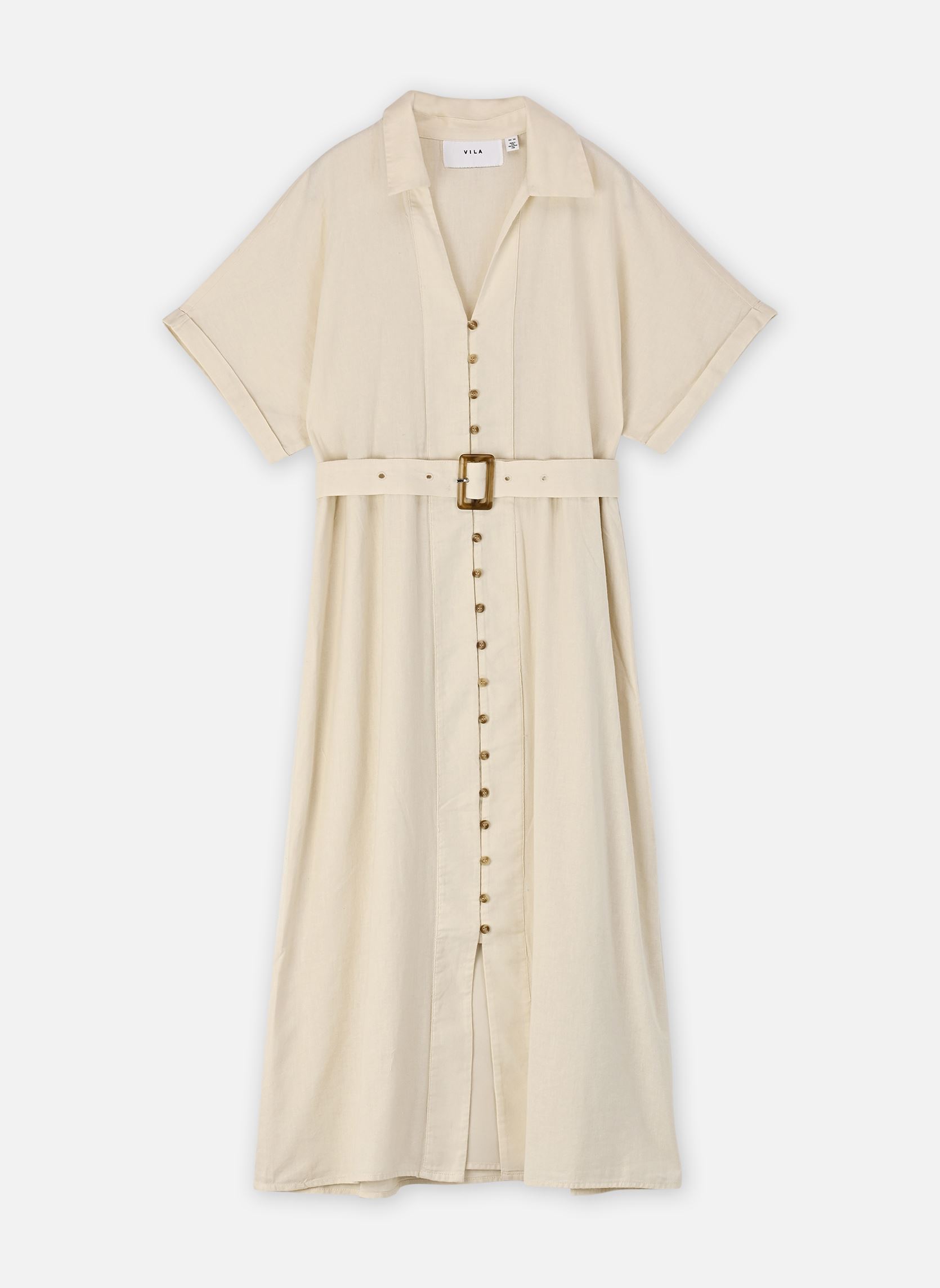 Jurken Vilinnen Ss Midi Shirt Dress/Rs dames beige Vila Jurken Vilinnen Ss Midi Shirt Dress/Rs dames beige Birch