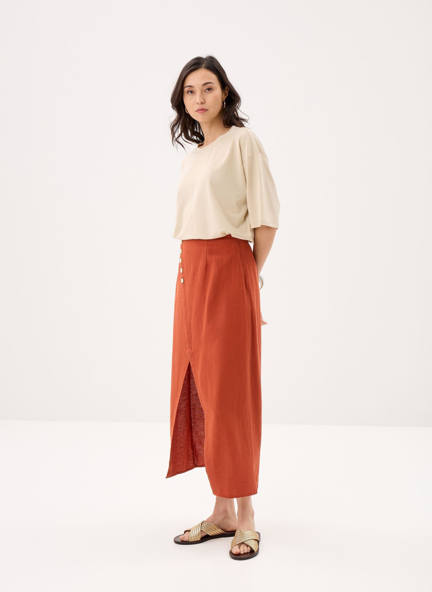 Shorts Viprisilla Hw Midi Button Skirt/Vol/R femme marron Vila Shorts Viprisilla Hw Midi Button Skirt/Vol/R femme marron BURNT BRICK