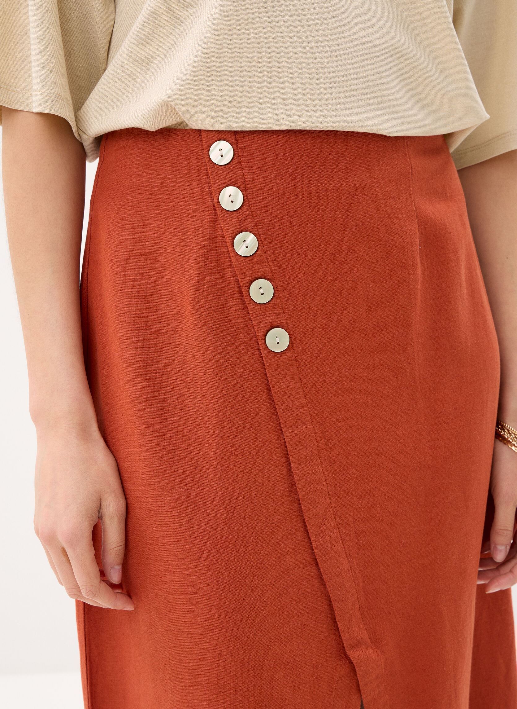 Shorts Viprisilla Hw Midi Button Skirt/Vol/R femme marron Vila Shorts Viprisilla Hw Midi Button Skirt/Vol/R femme marron BURNT BRICK