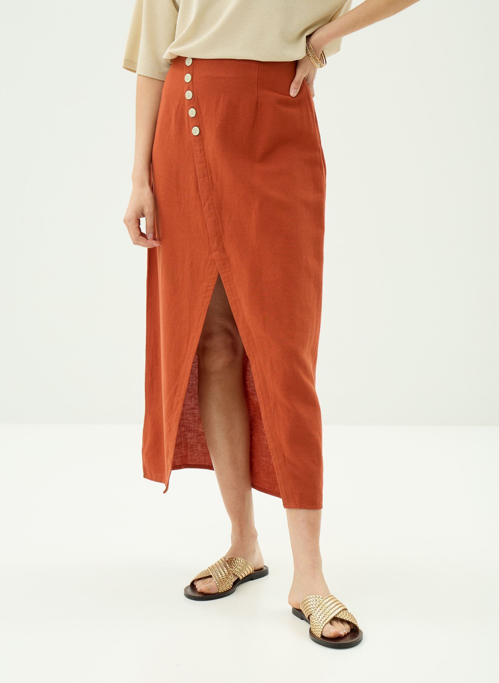 Shorts Viprisilla Hw Midi Button Skirt/Vol/R femme marron Vila Shorts Viprisilla Hw Midi Button Skirt/Vol/R femme marron BURNT BRICK