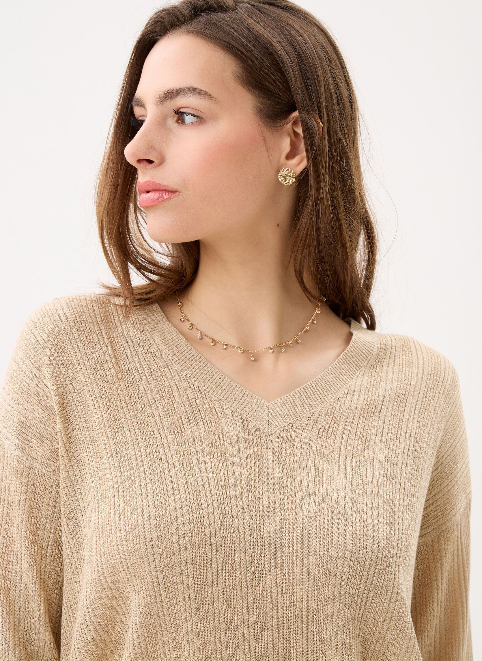 Pullover Vishem Rev V-Neck 2/4 Glitter Knit Top damen braun Vila Pullover Vishem Rev V-Neck 2/4 Glitter Knit Top damen braun Frosted Almond