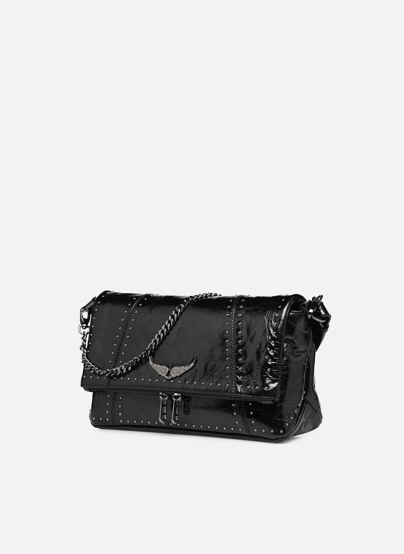 Umhängetaschen ROCKY II VINTAGE PATENT STUDS damen schwarz Zadig & Voltaire Umhängetaschen ROCKY II VINTAGE PATENT STUDS damen schwarz Black