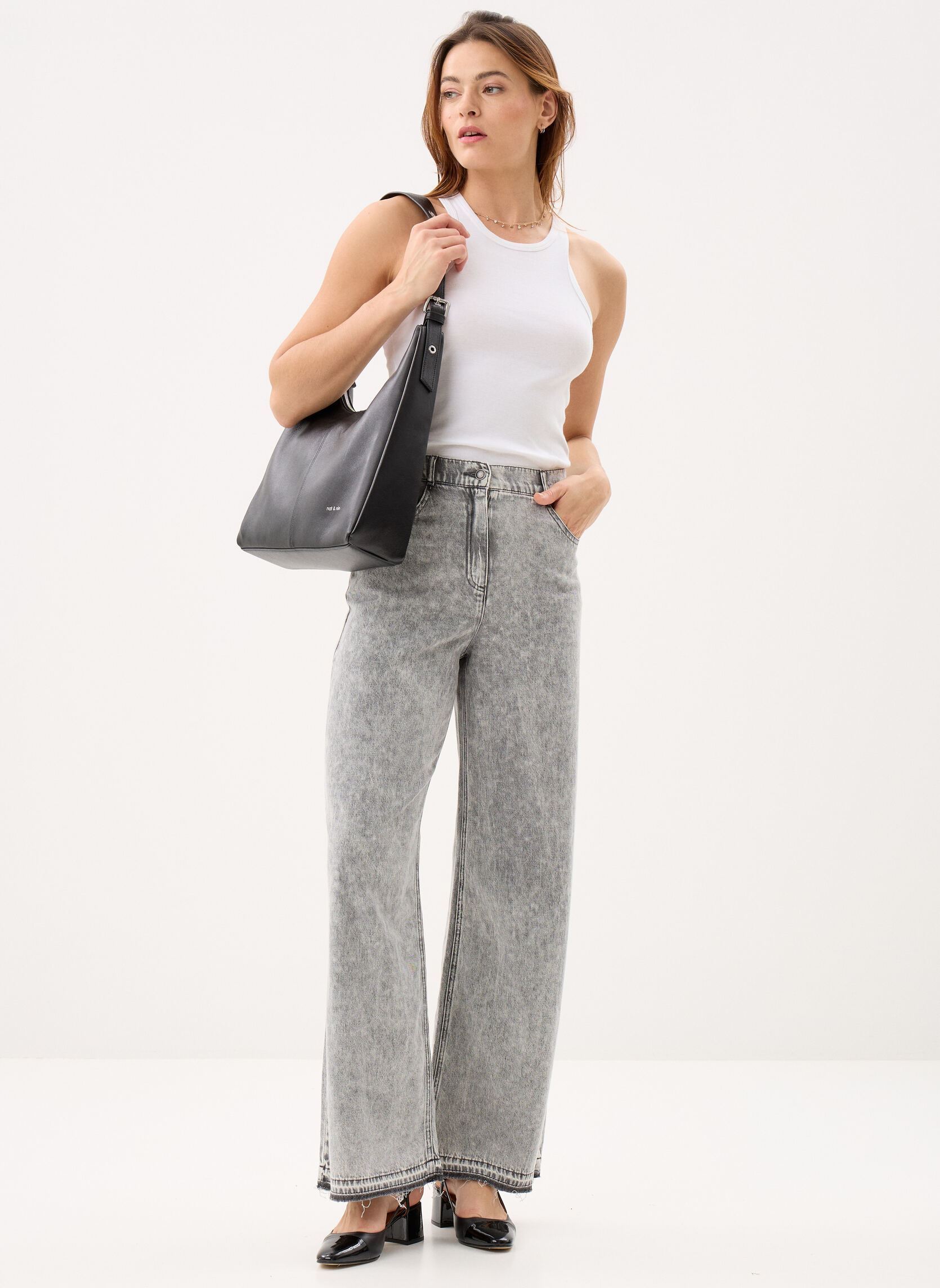 Wijde jeans / Flared Jeans B329025 dames grijs IKKS Women Wijde jeans / Flared Jeans B329025 dames grijs 22-GRIS