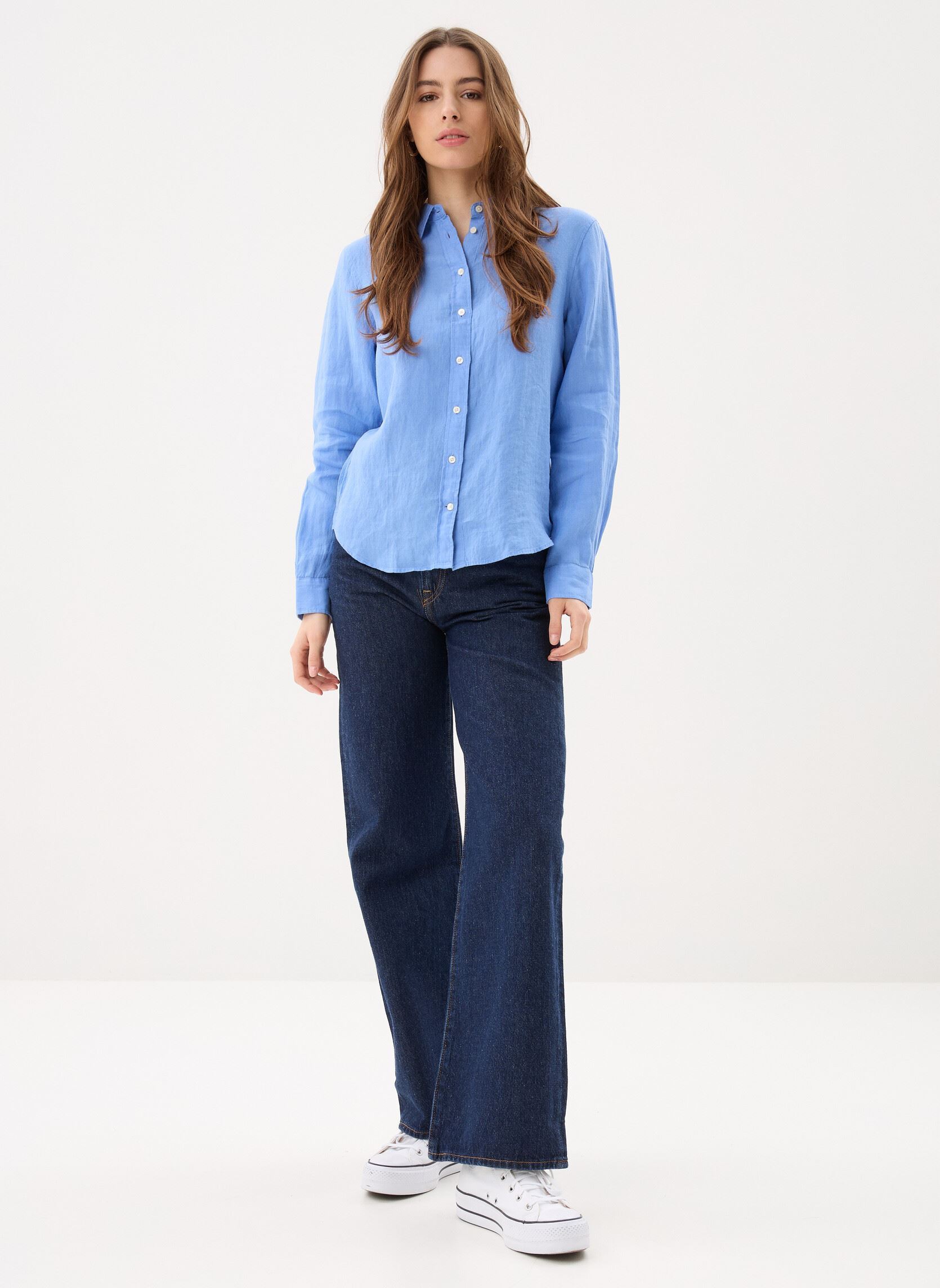 Chemises manches longues Reg Linen Shirt W femme bleu GANT Chemises manches longues Reg Linen Shirt W femme bleu BLEU ORAGE CLAIR