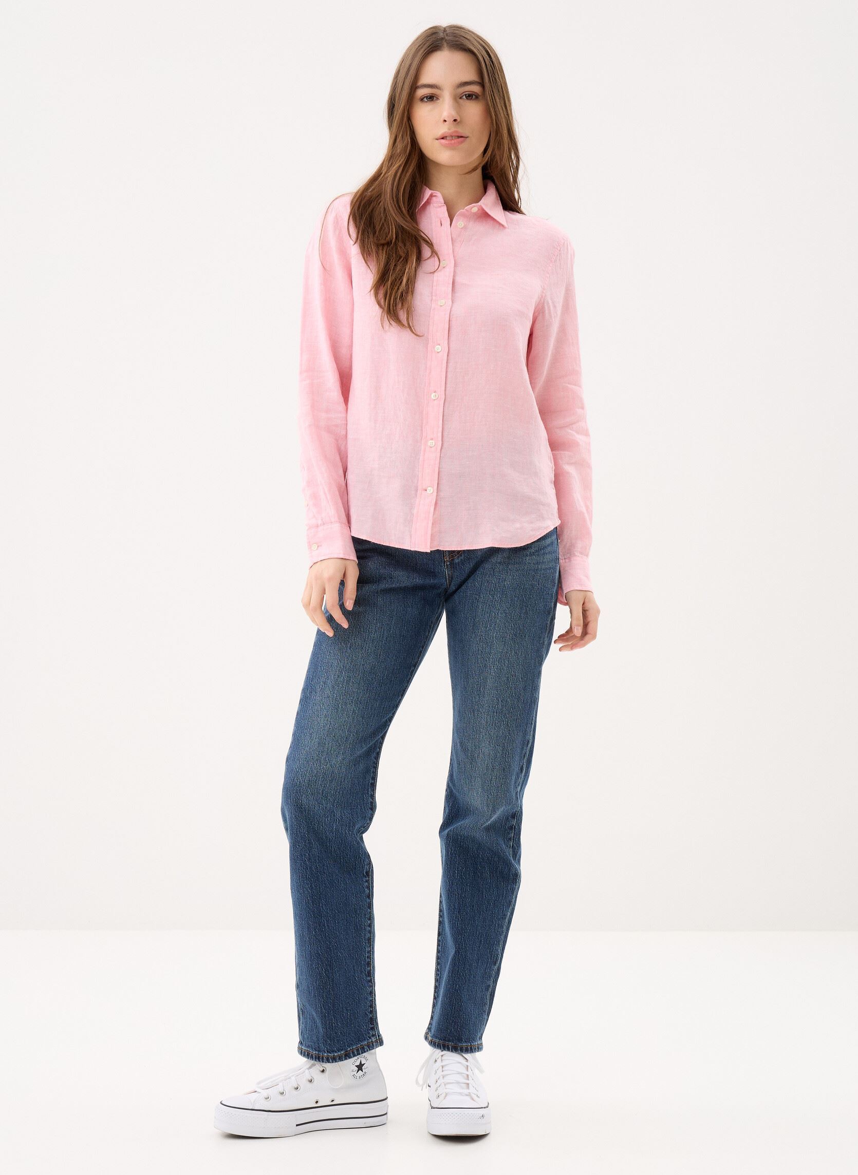 Lange mouw overhemden Reg Linen Shirt W dames roze GANT Lange mouw overhemden Reg Linen Shirt W dames roze ECRU MELANGE