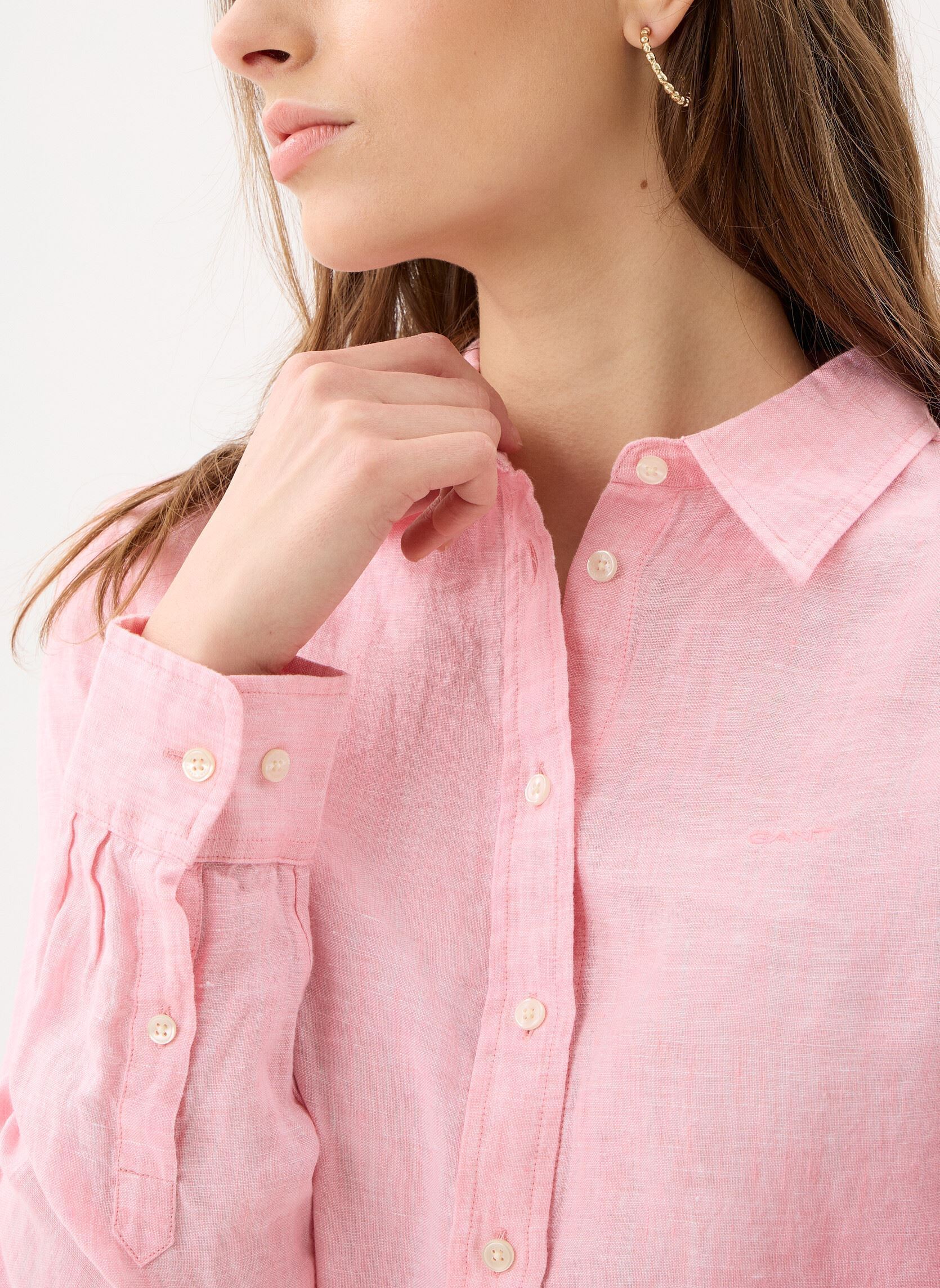 Lange mouw overhemden Reg Linen Shirt W dames roze GANT Lange mouw overhemden Reg Linen Shirt W dames roze ECRU MELANGE