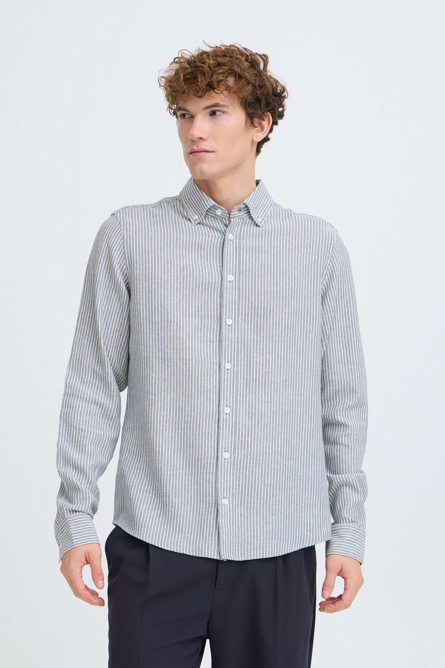 Hemden Cfhanes Linen Mix Ls Shirt herren blau Casual Friday Hemden Cfhanes Linen Mix Ls Shirt herren blau BERING SEA MELANGE