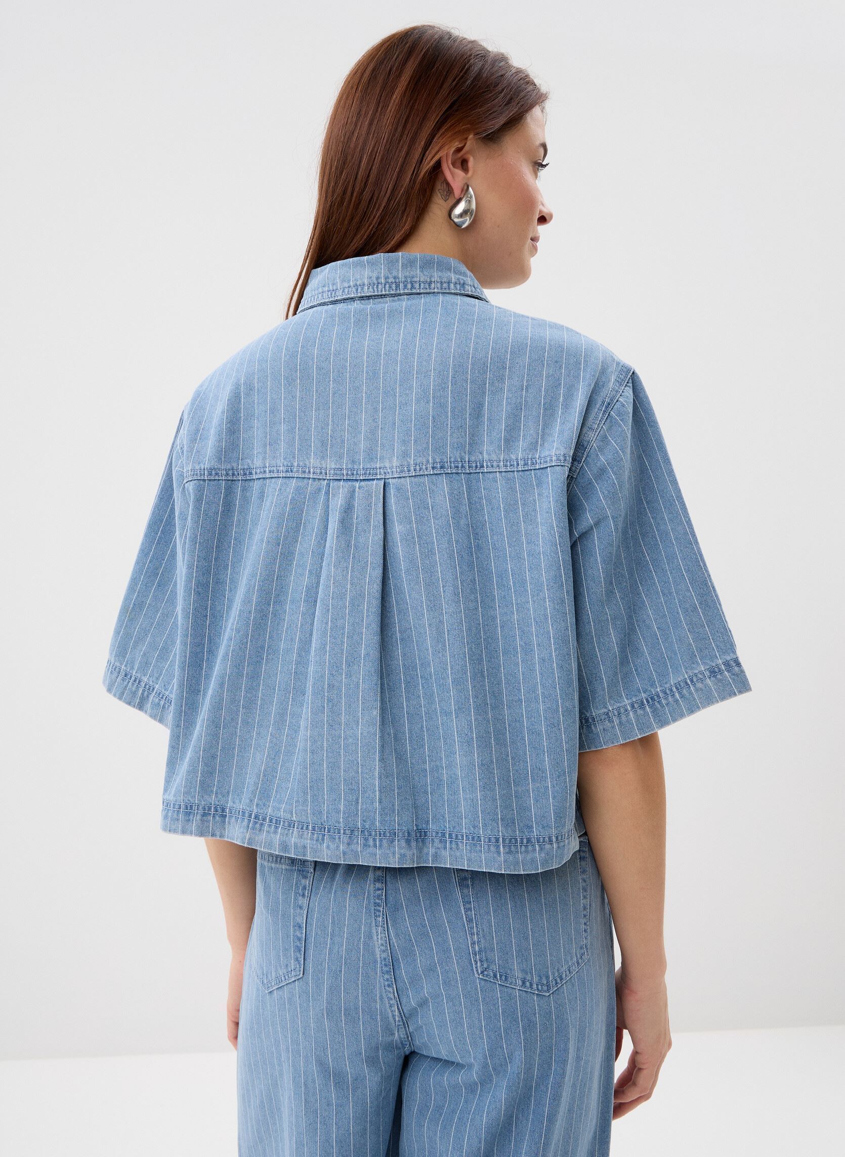 Korte mouw overhemden Vita dames wit Grace & Mila Korte mouw overhemden Vita dames wit Striped_Blue