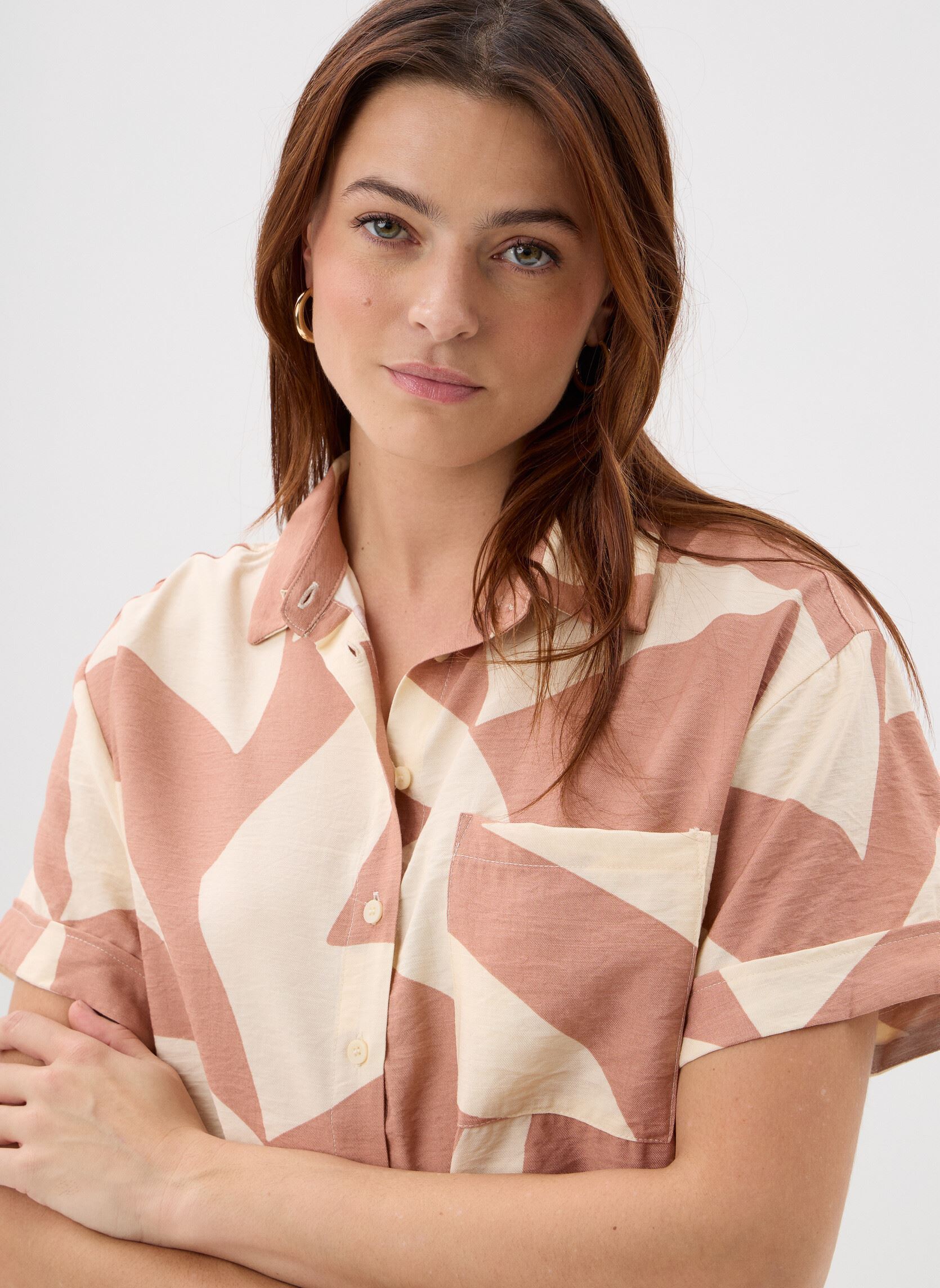 Korte mouw overhemden Veil dames bruin Grace & Mila Korte mouw overhemden Veil dames bruin Mocha