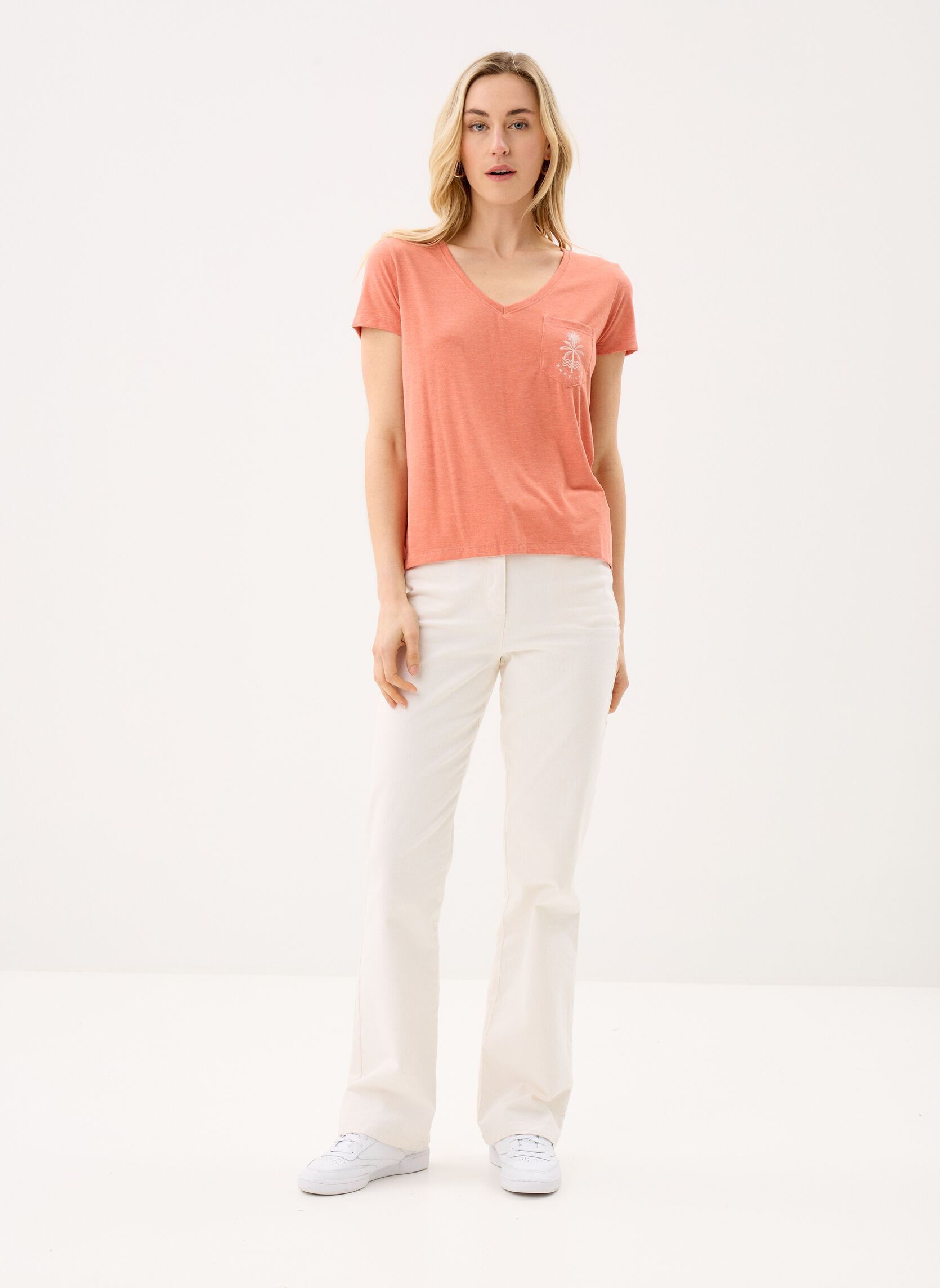 Kurzarm-T-Shirts Laguna Green V Neck damen orange Roxy Kurzarm-T-Shirts Laguna Green V Neck damen orange Apricot Brandy