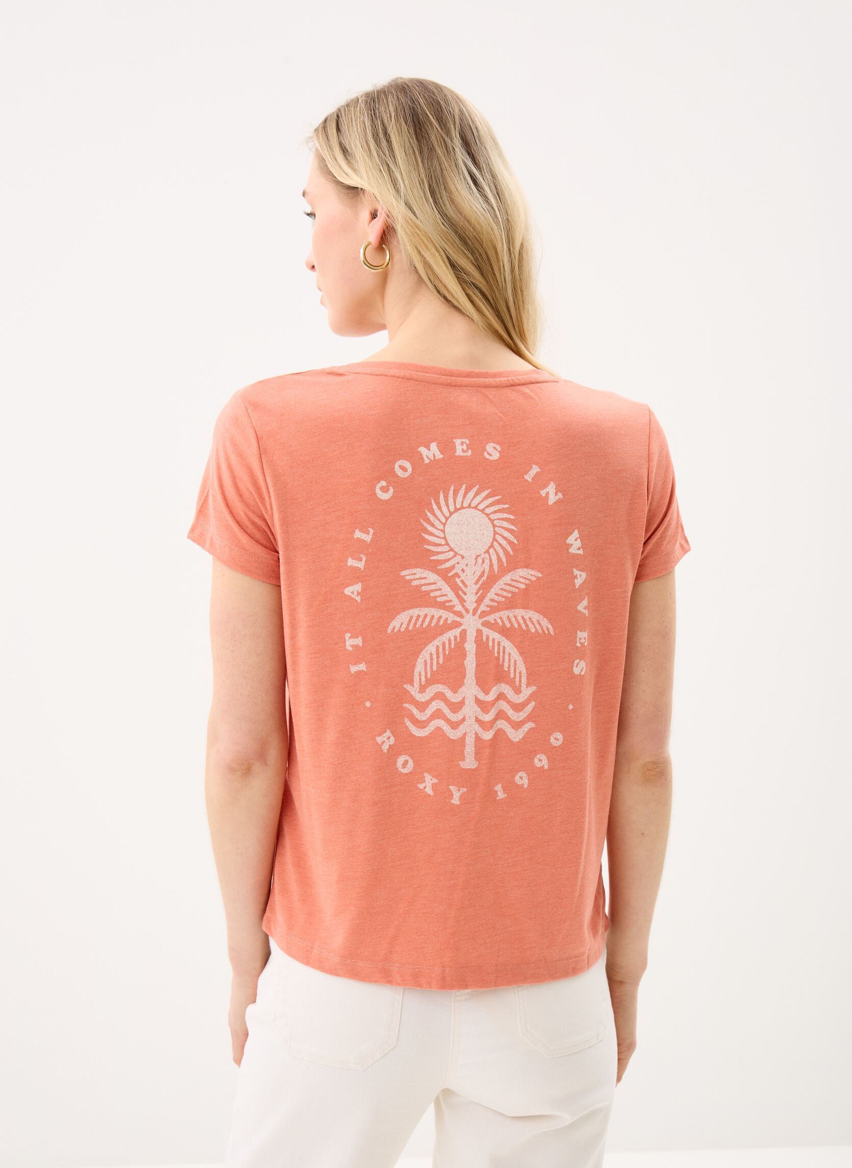 Kurzarm-T-Shirts Laguna Green V Neck damen orange Roxy Kurzarm-T-Shirts Laguna Green V Neck damen orange Apricot Brandy