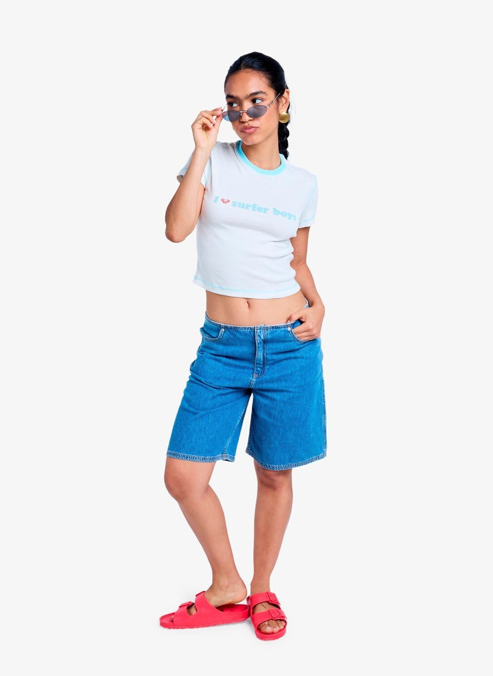 T-Shirts Sea You Later Baby Tee damen weiß Roxy T-Shirts Sea You Later Baby Tee damen weiß Tanager Turquoise