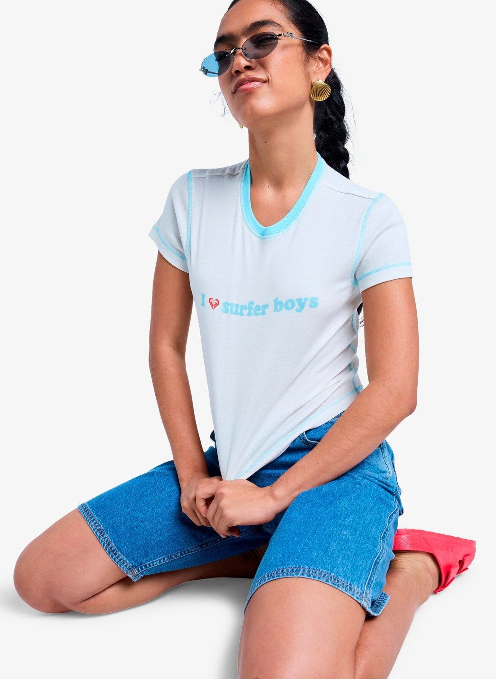 T-Shirts Sea You Later Baby Tee damen weiß Roxy T-Shirts Sea You Later Baby Tee damen weiß Tanager Turquoise
