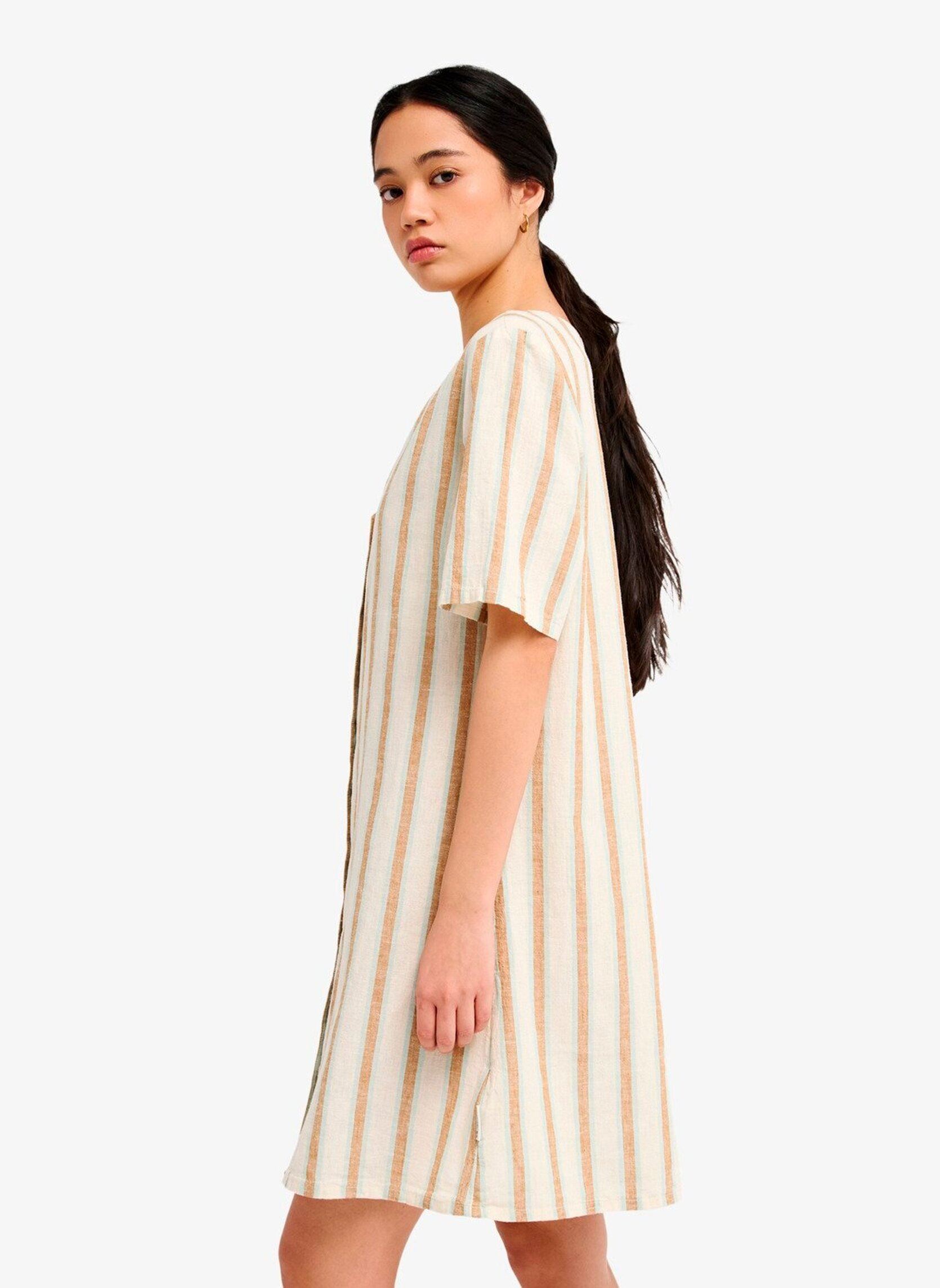 Robes Chemise Garrison Dress femme beige Quiksilver Robes Chemise Garrison Dress femme beige Bone White Lomas Stripe