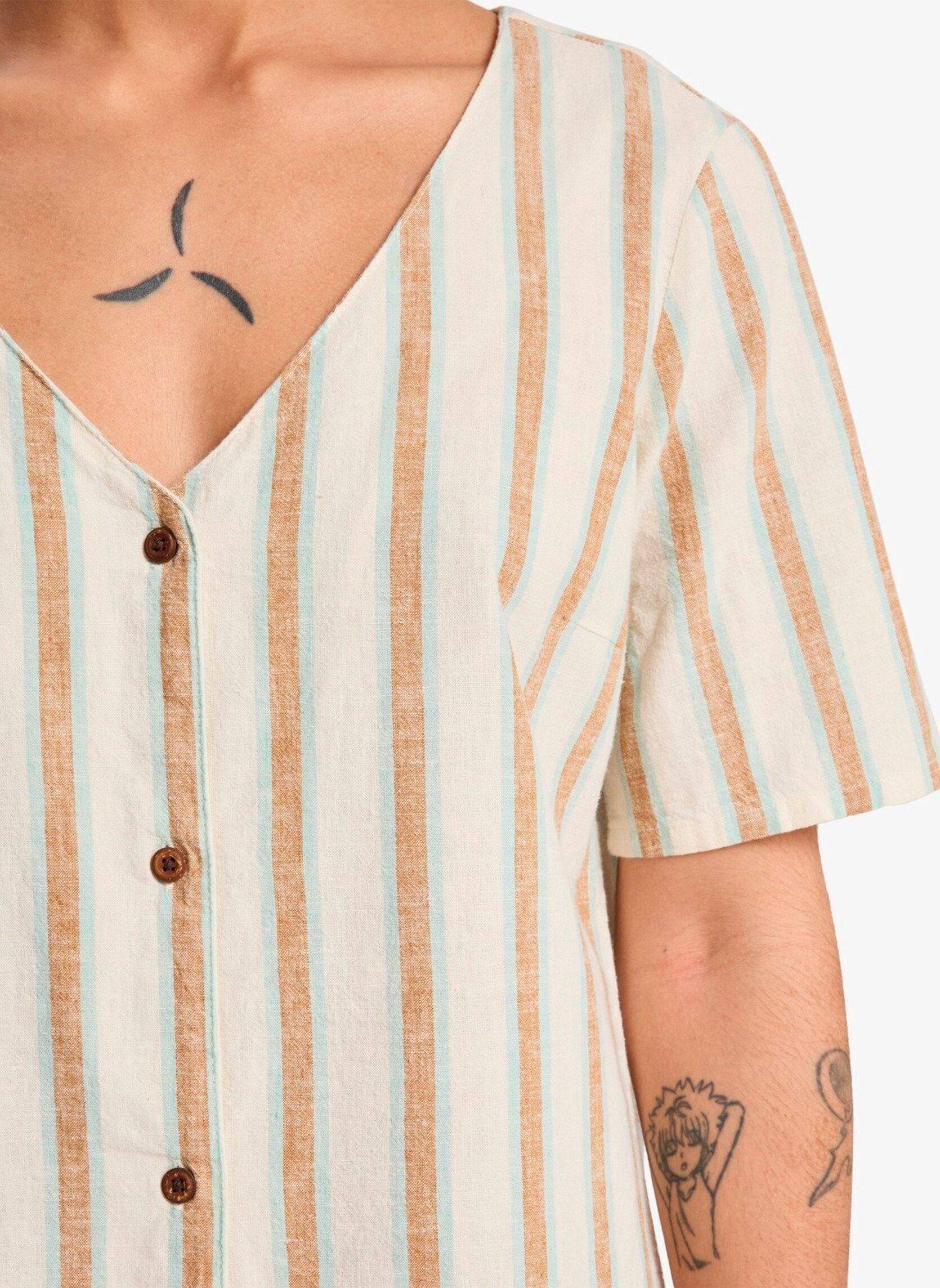 Robes Chemise Garrison Dress femme beige Quiksilver Robes Chemise Garrison Dress femme beige Bone White Lomas Stripe