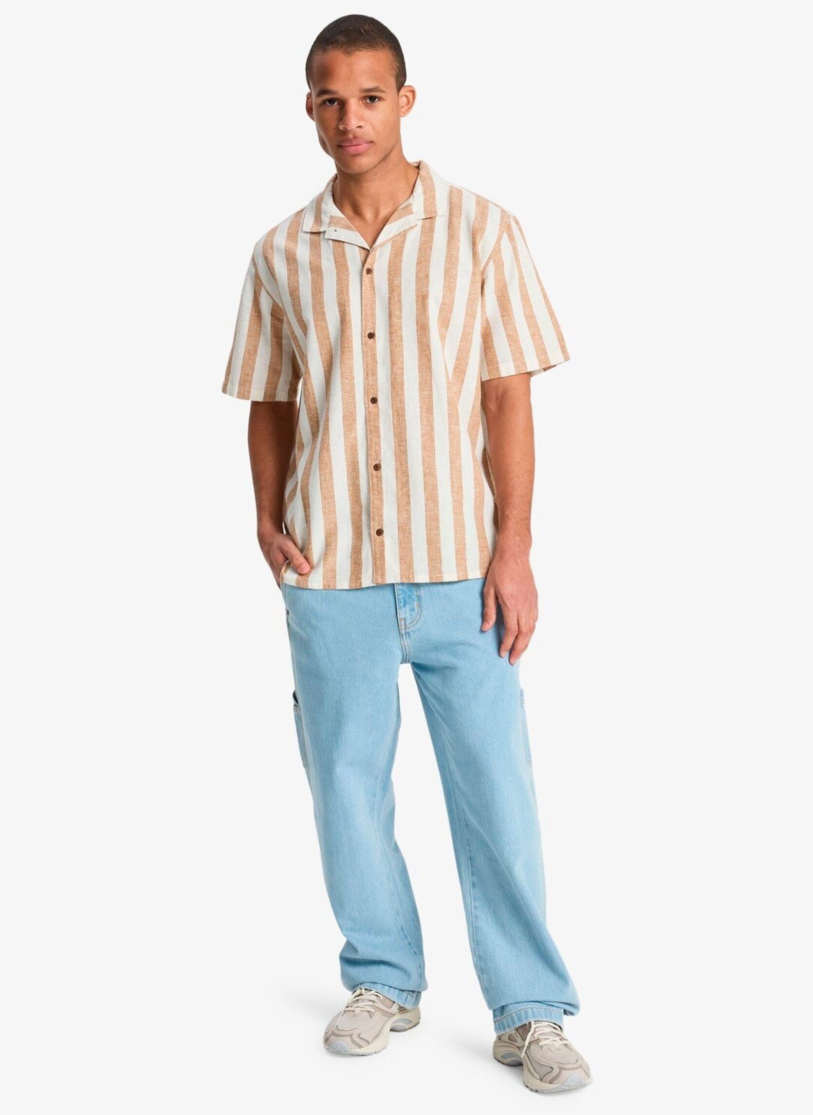 Hemden Sunset Song Ss heren beige Quiksilver Hemden Sunset Song Ss heren beige BONE WHITE STRIPES SUNSET