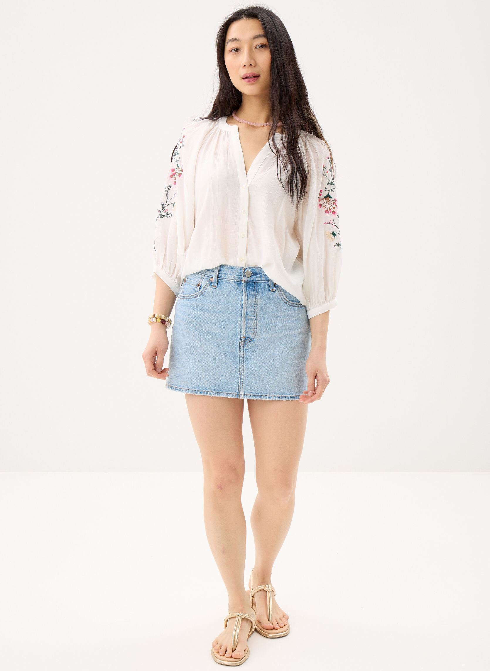 Langarm-Blusen Blus Roman damen weiß Desigual Langarm-Blusen Blus Roman damen weiß Blanc