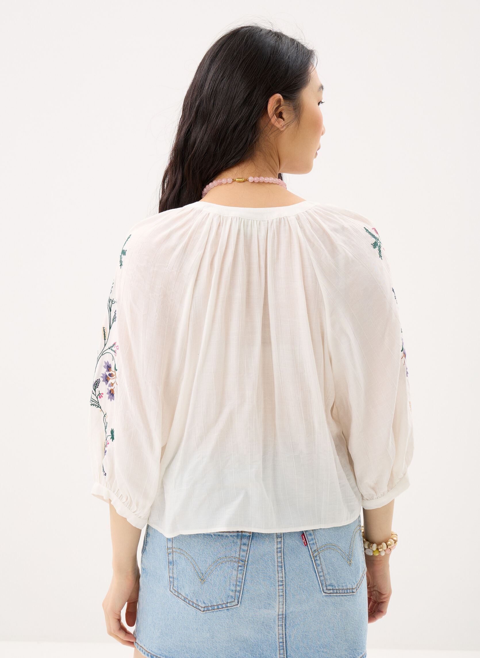 Langarm-Blusen Blus Roman damen weiß Desigual Langarm-Blusen Blus Roman damen weiß Blanc