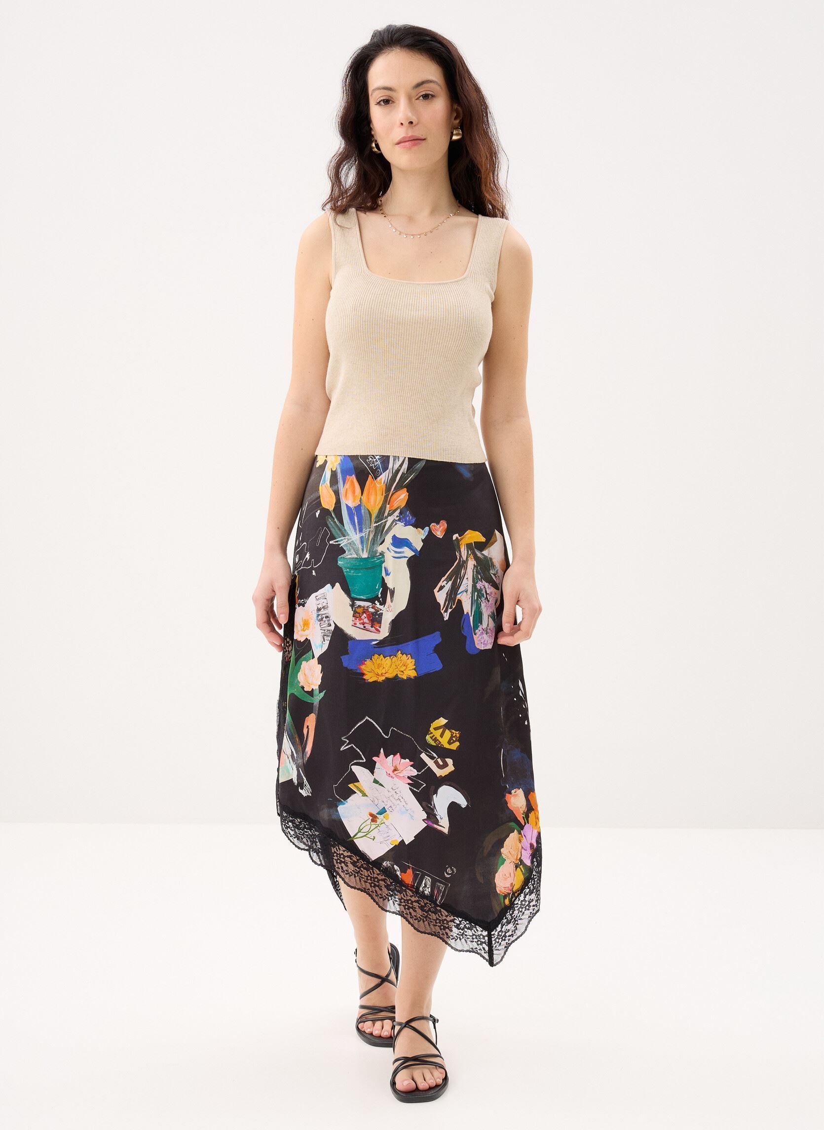 Jupes mi-longues Fal Vent Arty femme noir Desigual Jupes mi-longues Fal Vent Arty femme noir Noir