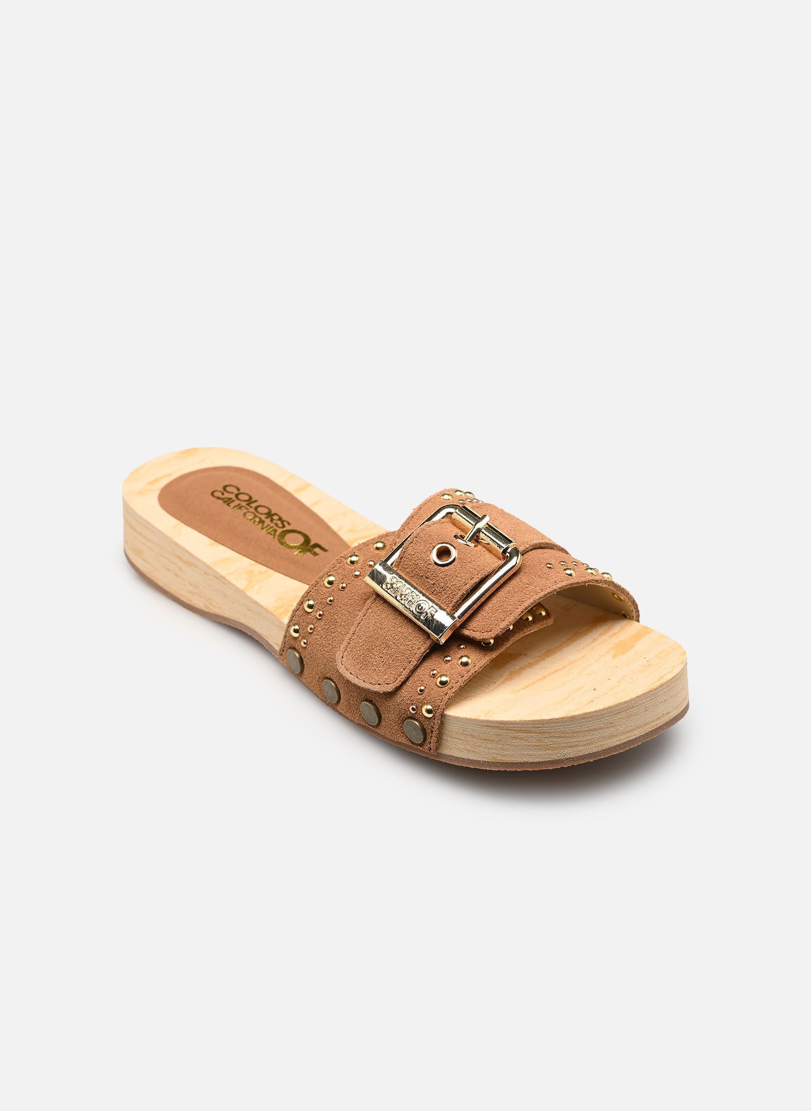Mules Cow suede clog with studs femme marron Colors of California Mules Cow suede clog with studs femme marron TAN