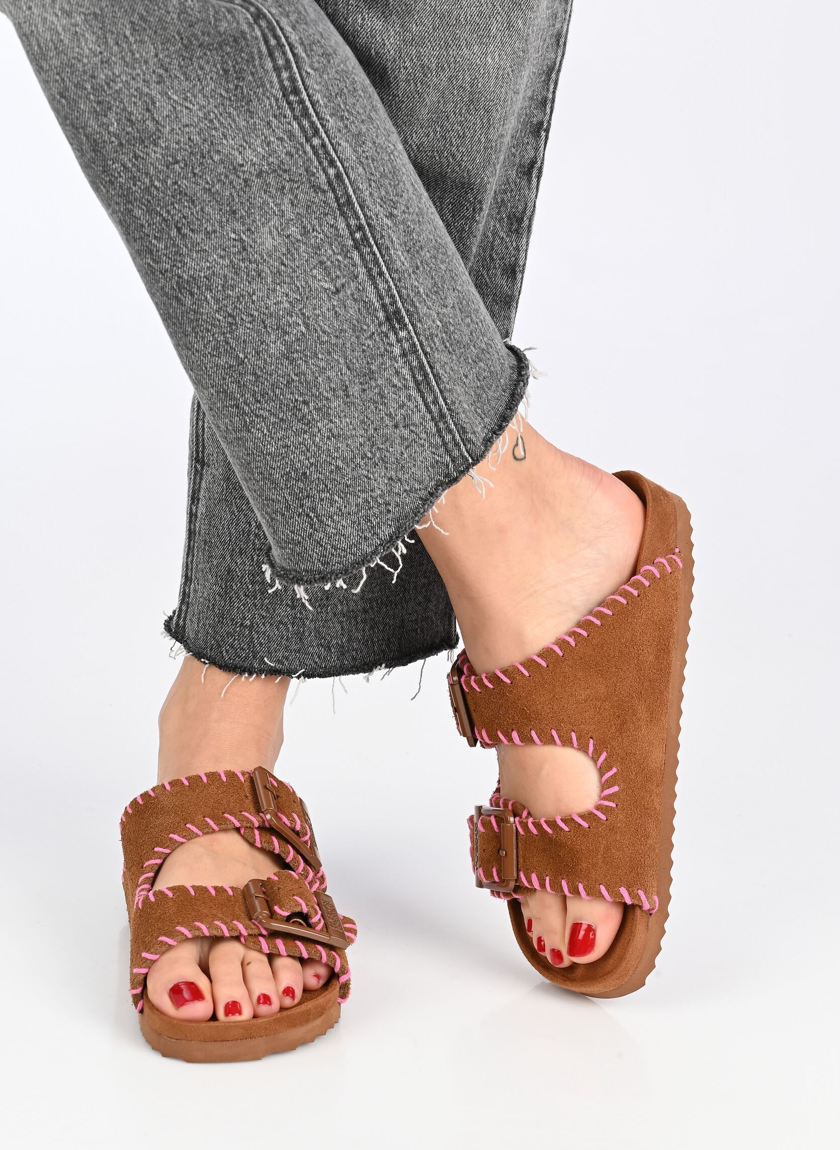 Pantoletten Suede sandal with stitchings damen braun Colors of California Pantoletten Suede sandal with stitchings damen braun TAN