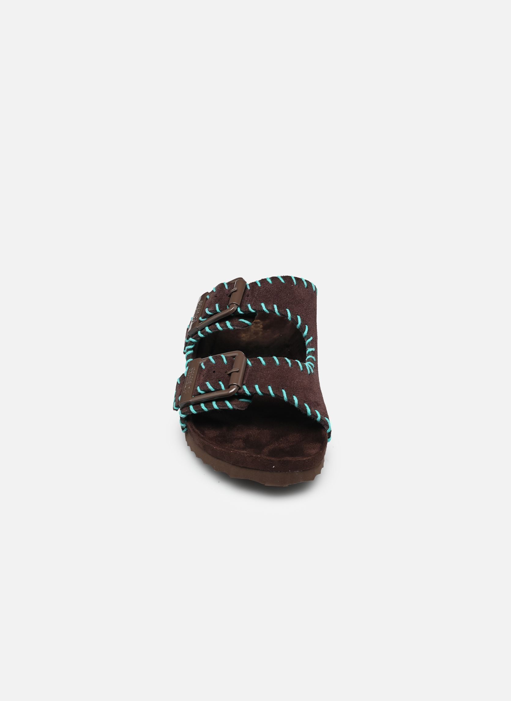 Mules Suede sandal with stitchings femme marron Colors of California Mules Suede sandal with stitchings femme marron MOKA