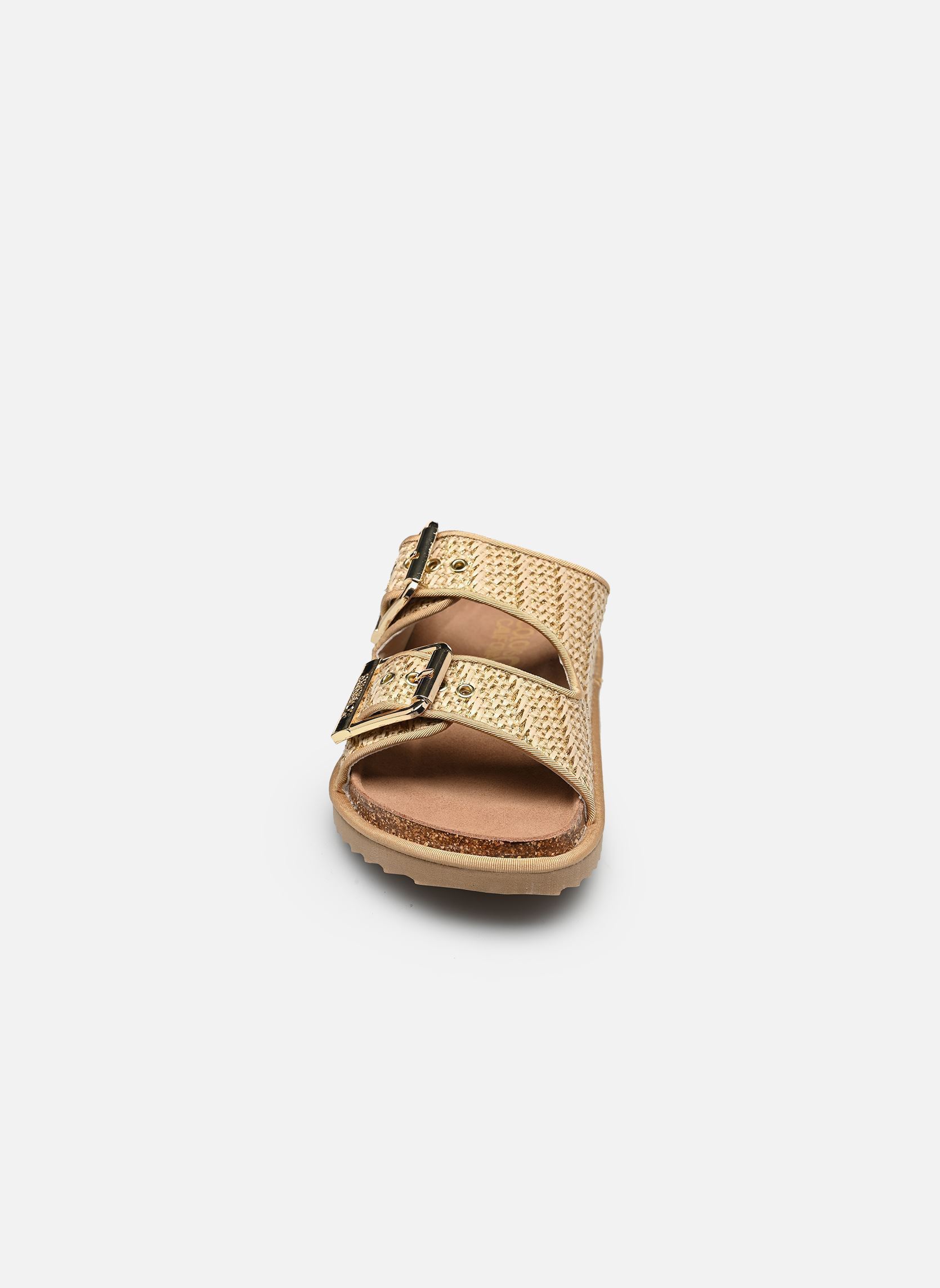 Mules Two buckle sandal metal rafia femme beige Colors of California Mules Two buckle sandal metal rafia femme beige GOLD