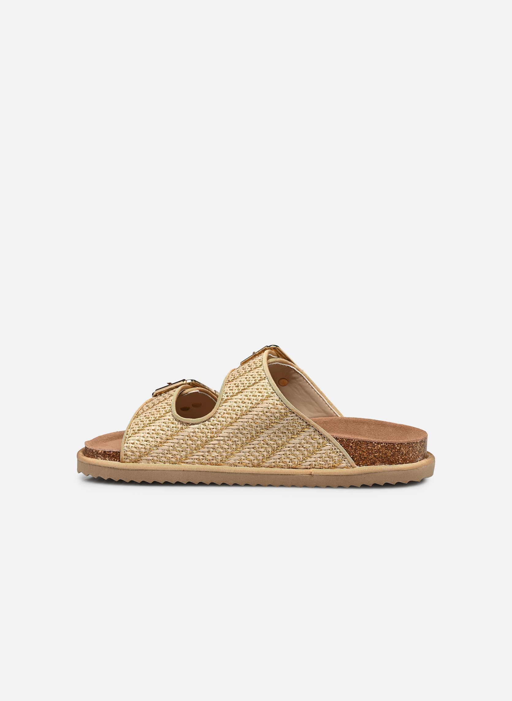 Mules Two buckle sandal metal rafia femme beige Colors of California Mules Two buckle sandal metal rafia femme beige GOLD