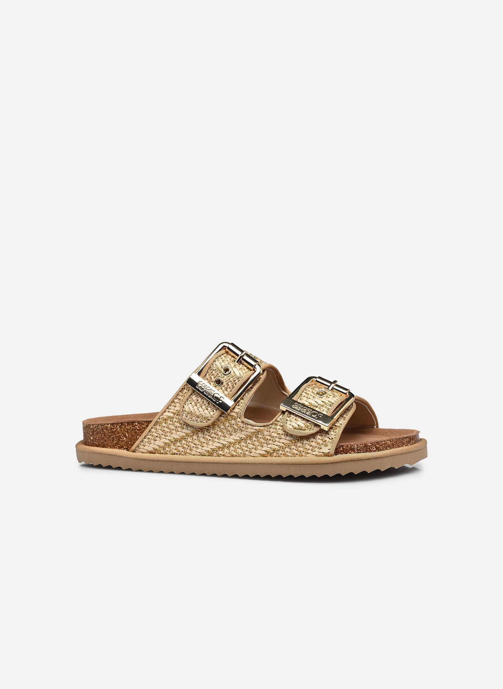 Mules Two buckle sandal metal rafia femme beige Colors of California Mules Two buckle sandal metal rafia femme beige GOLD