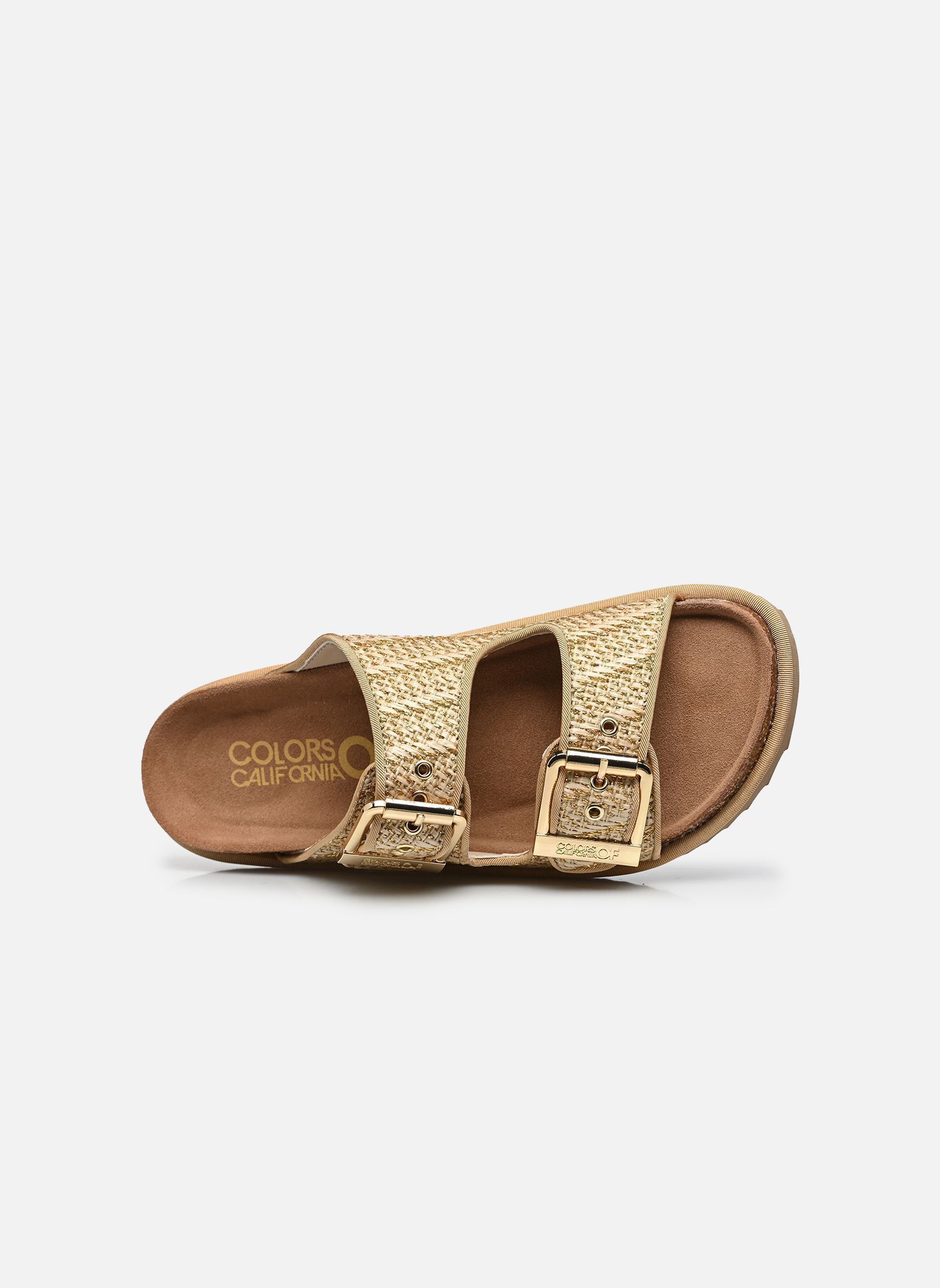 Mules Two buckle sandal metal rafia femme beige Colors of California Mules Two buckle sandal metal rafia femme beige GOLD