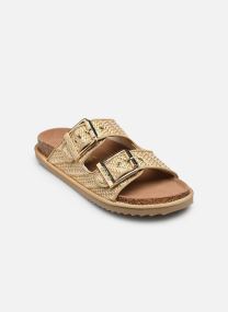 Pantoletten Two buckle sandal metal rafia damen schwarz