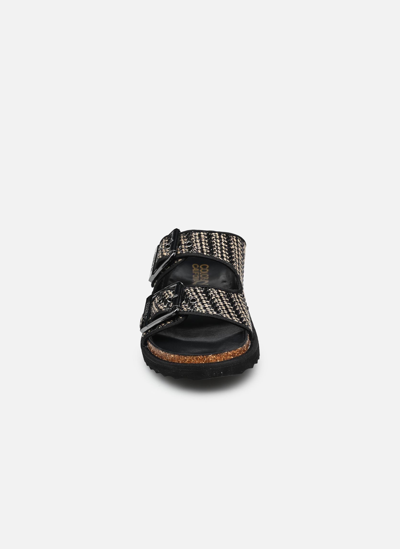 Pantoletten Two buckle sandal metal rafia damen schwarz Colors of California Pantoletten Two buckle sandal metal rafia damen schwarz BLACK