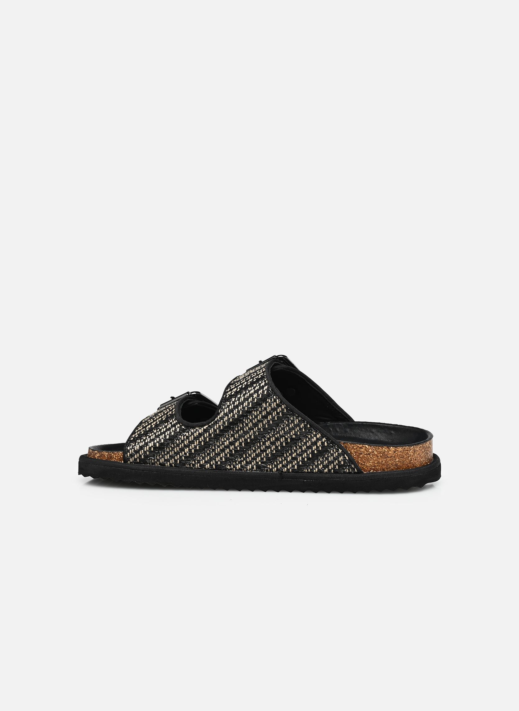 Pantoletten Two buckle sandal metal rafia damen schwarz Colors of California Pantoletten Two buckle sandal metal rafia damen schwarz BLACK