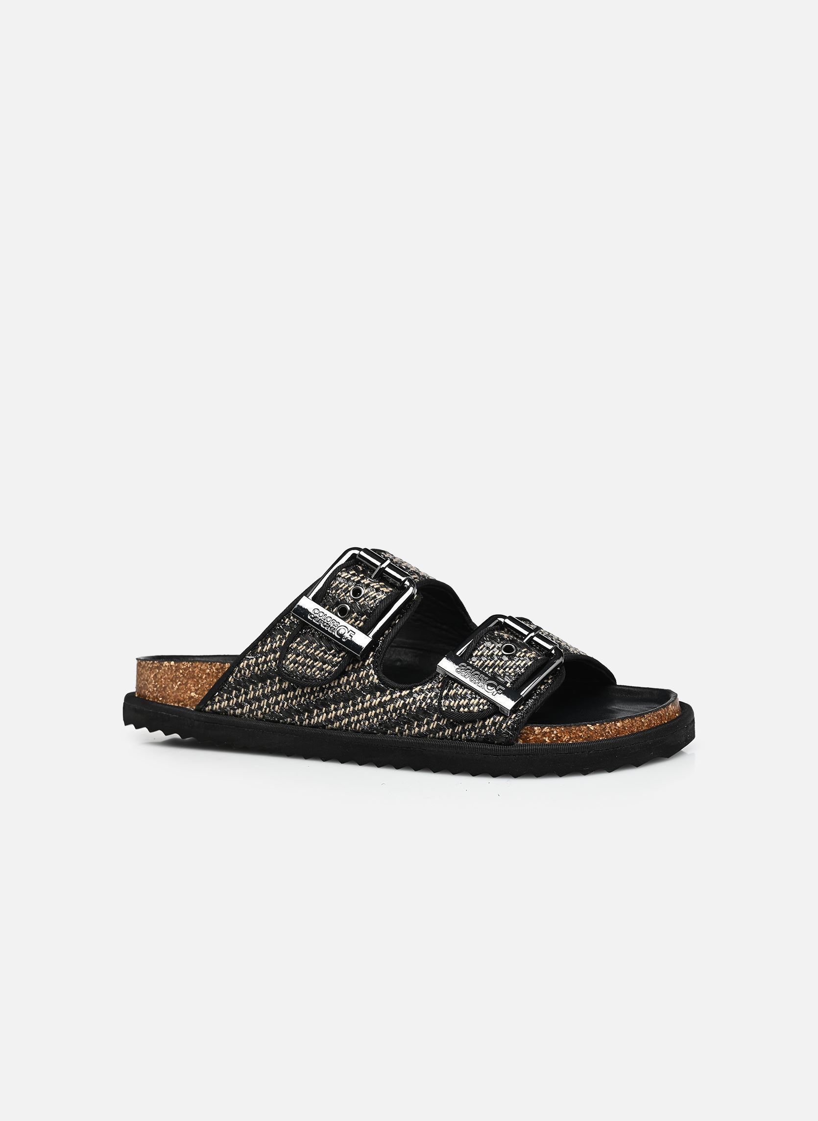 Pantoletten Two buckle sandal metal rafia damen schwarz Colors of California Pantoletten Two buckle sandal metal rafia damen schwarz BLACK