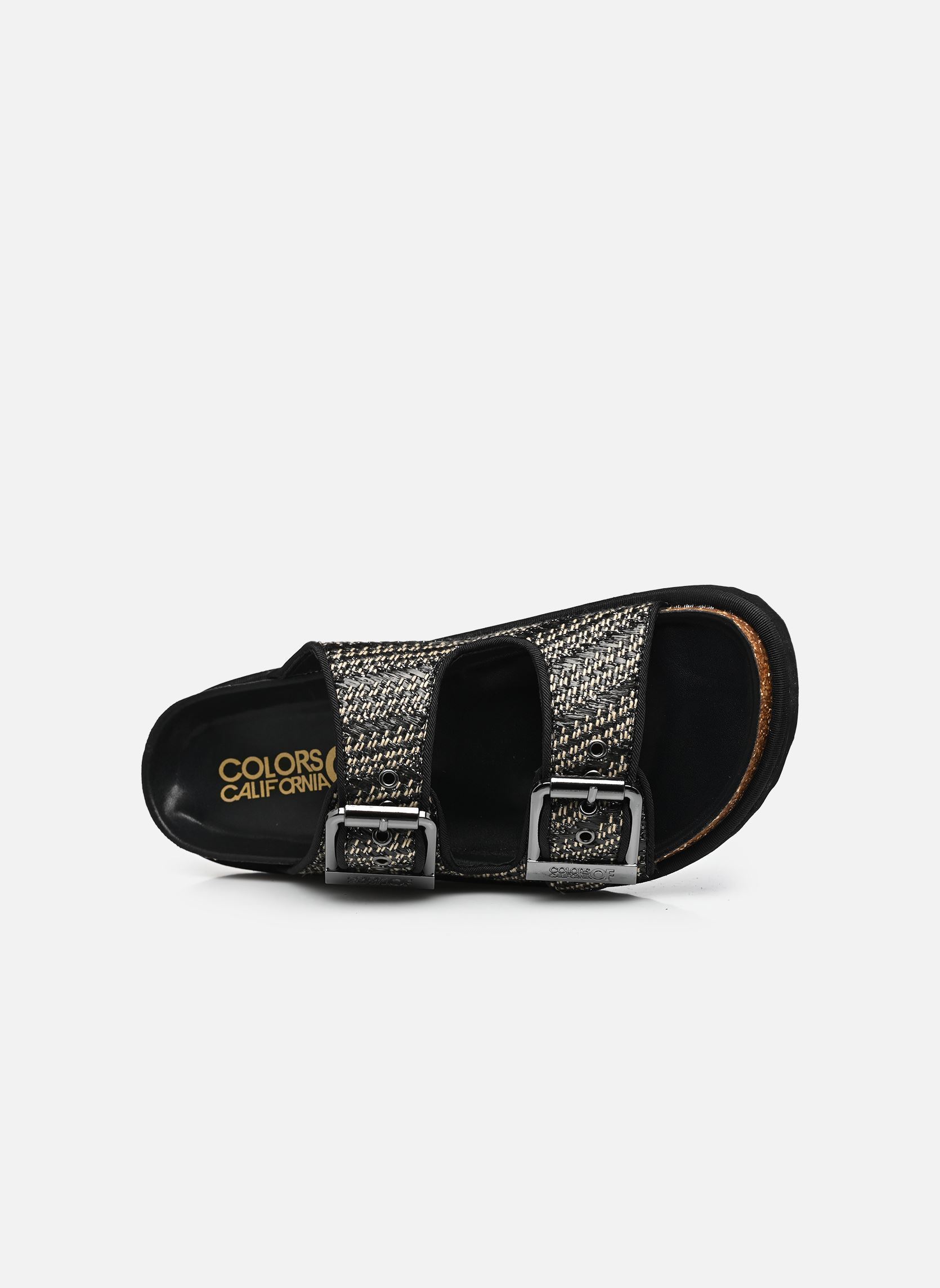 Pantoletten Two buckle sandal metal rafia damen schwarz Colors of California Pantoletten Two buckle sandal metal rafia damen schwarz BLACK
