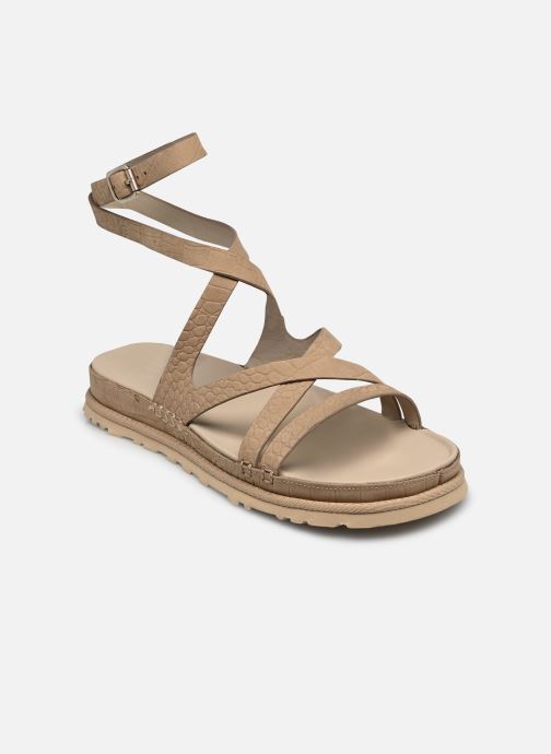 UGG Sandalen met sleehak en plateau W Goldengaze Embossed Ankle Wrap dames beige