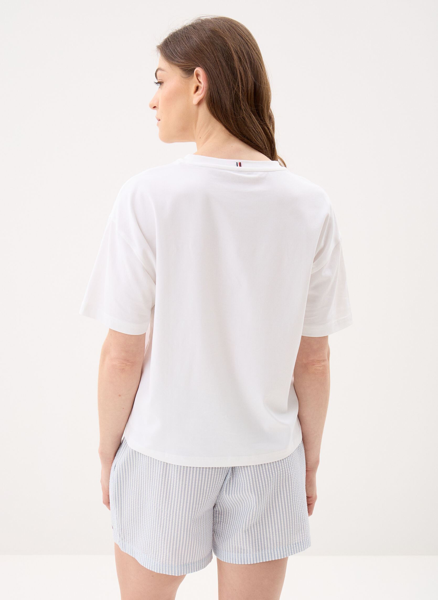 Kleding Jersey Tee Seersucke dames blauw Tommy Hilfiger Kleding Jersey Tee Seersucke dames blauw WHITE / ITHACA BRISK BLUE